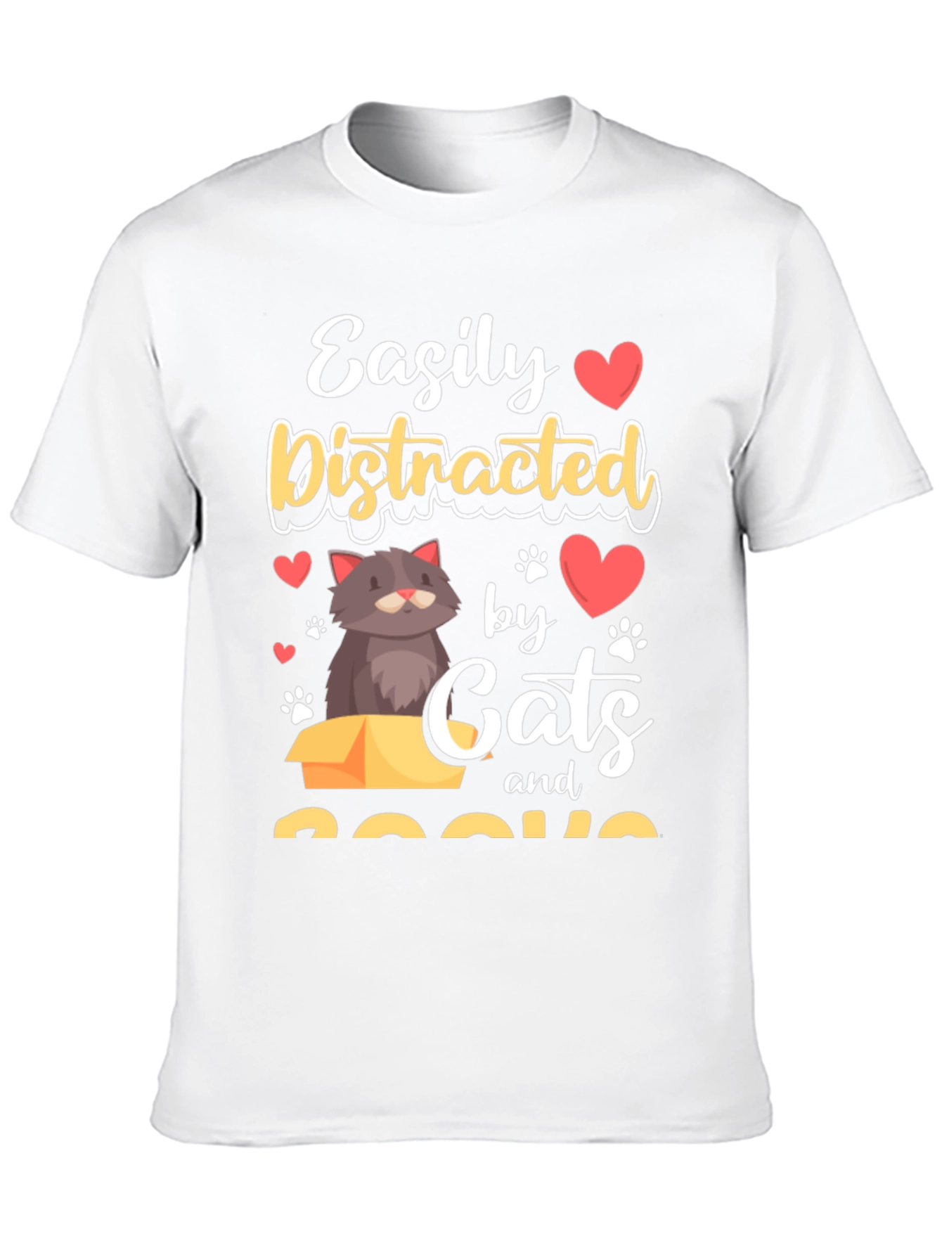 Black Easily Distracted by Cats and Books T-Shirt view 10