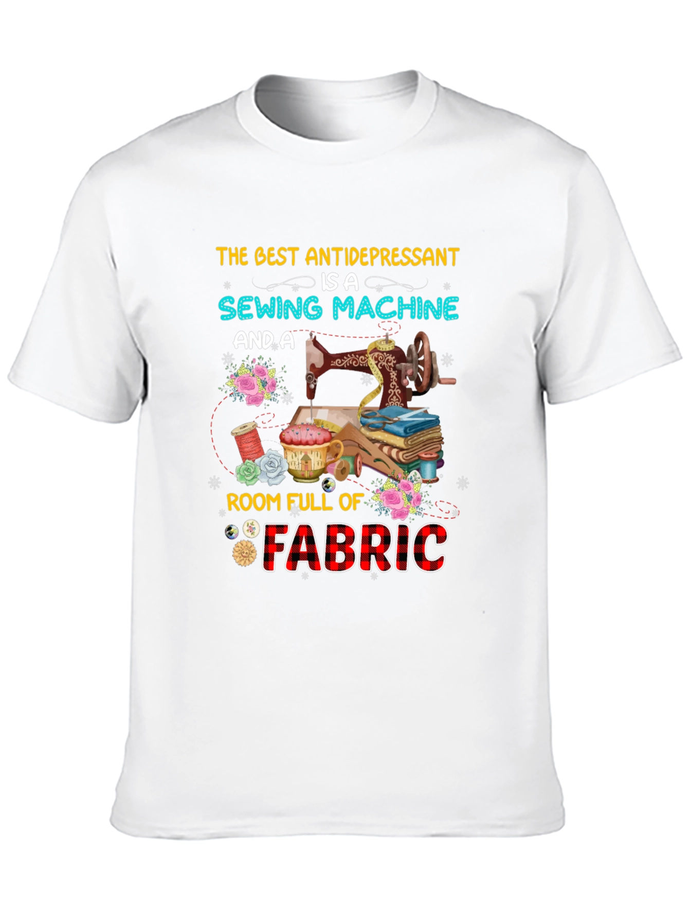 Black Sewing Machine & Fabric Lover T-Shirt view 10