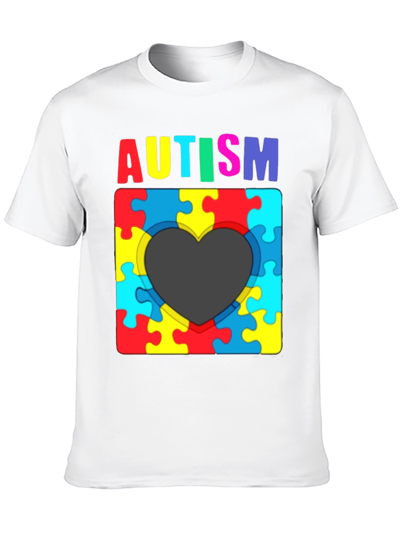 Black Autism Awareness Puzzle Heart T-Shirt view 10