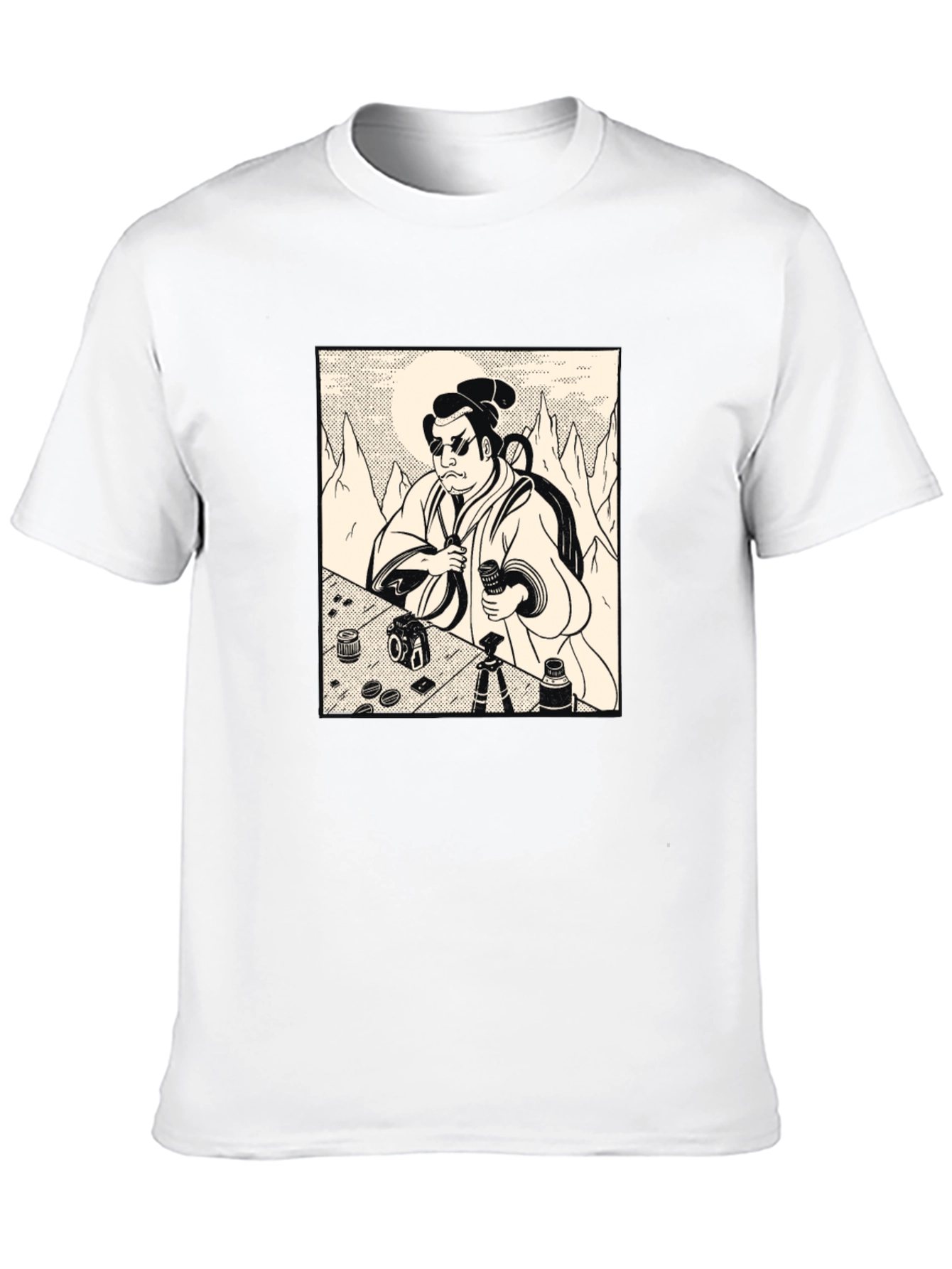 Black Samurai Photographer Black T-Shirt - Unique Graphic Tee view 10