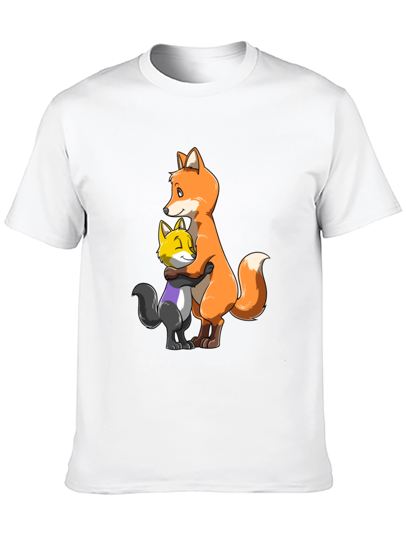 Black Fox Hug T-Shirt - Cute Cartoon Animal Graphic Tee view 10