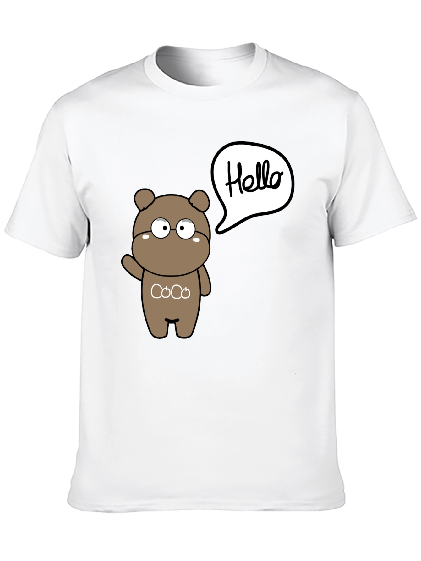 Black Cute Cartoon Bear Hello Graphic Black T-Shirt view 10