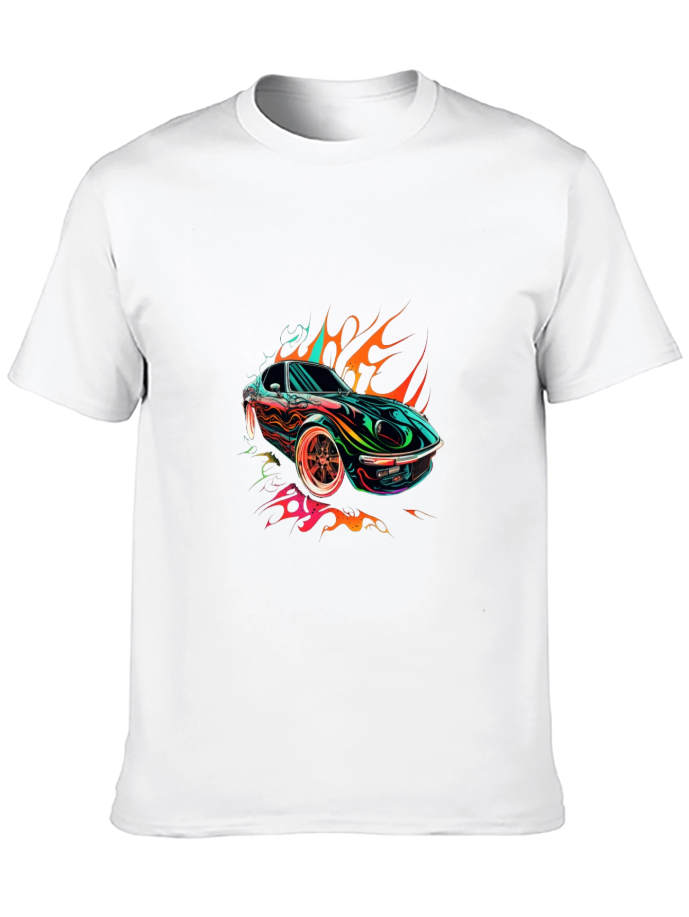 Black Flaming Car Graphic Tee - Stylish Cotton Blend view 10