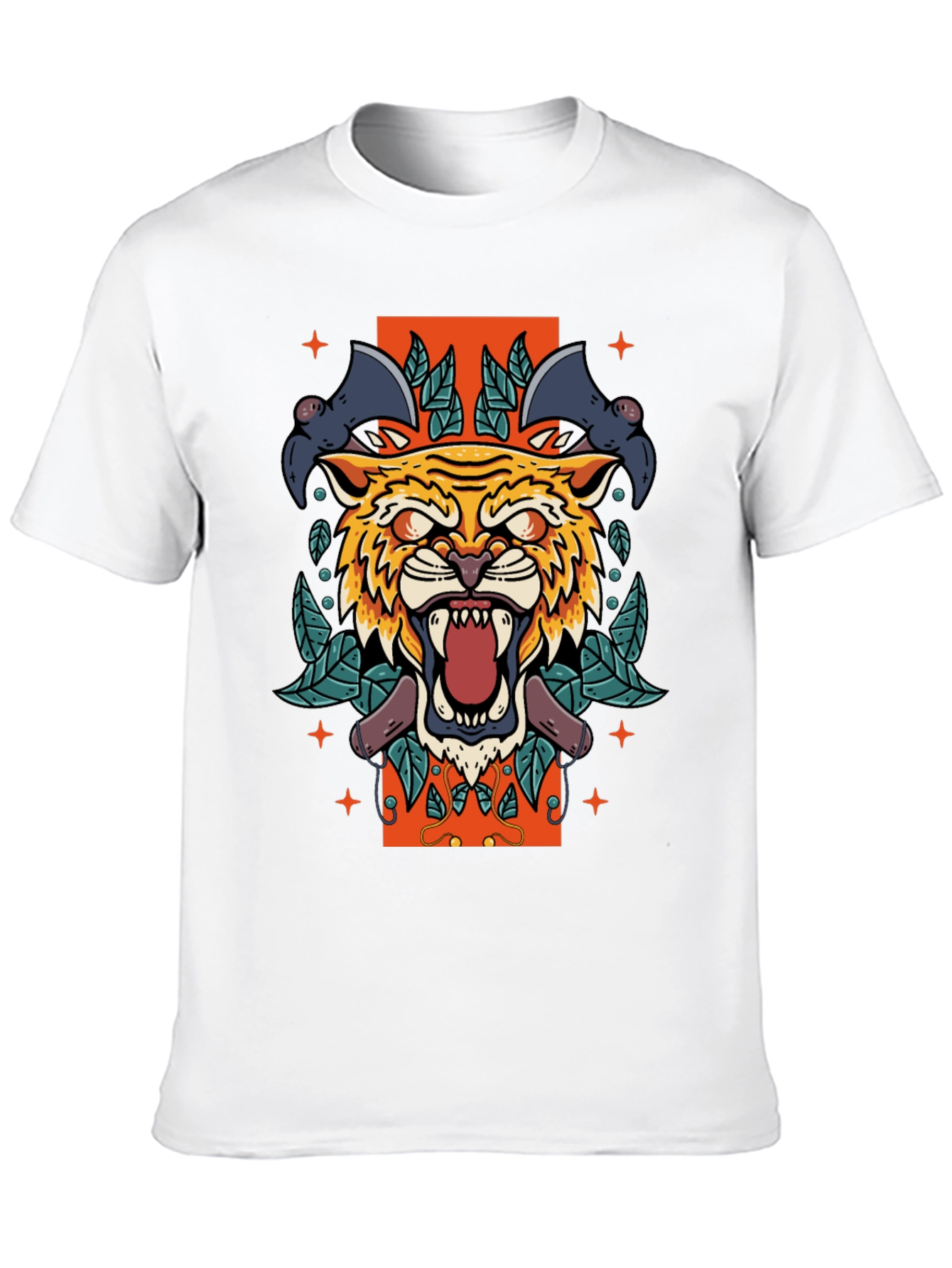 Black Tiger & Bats Graphic Print Black T-Shirt view 10