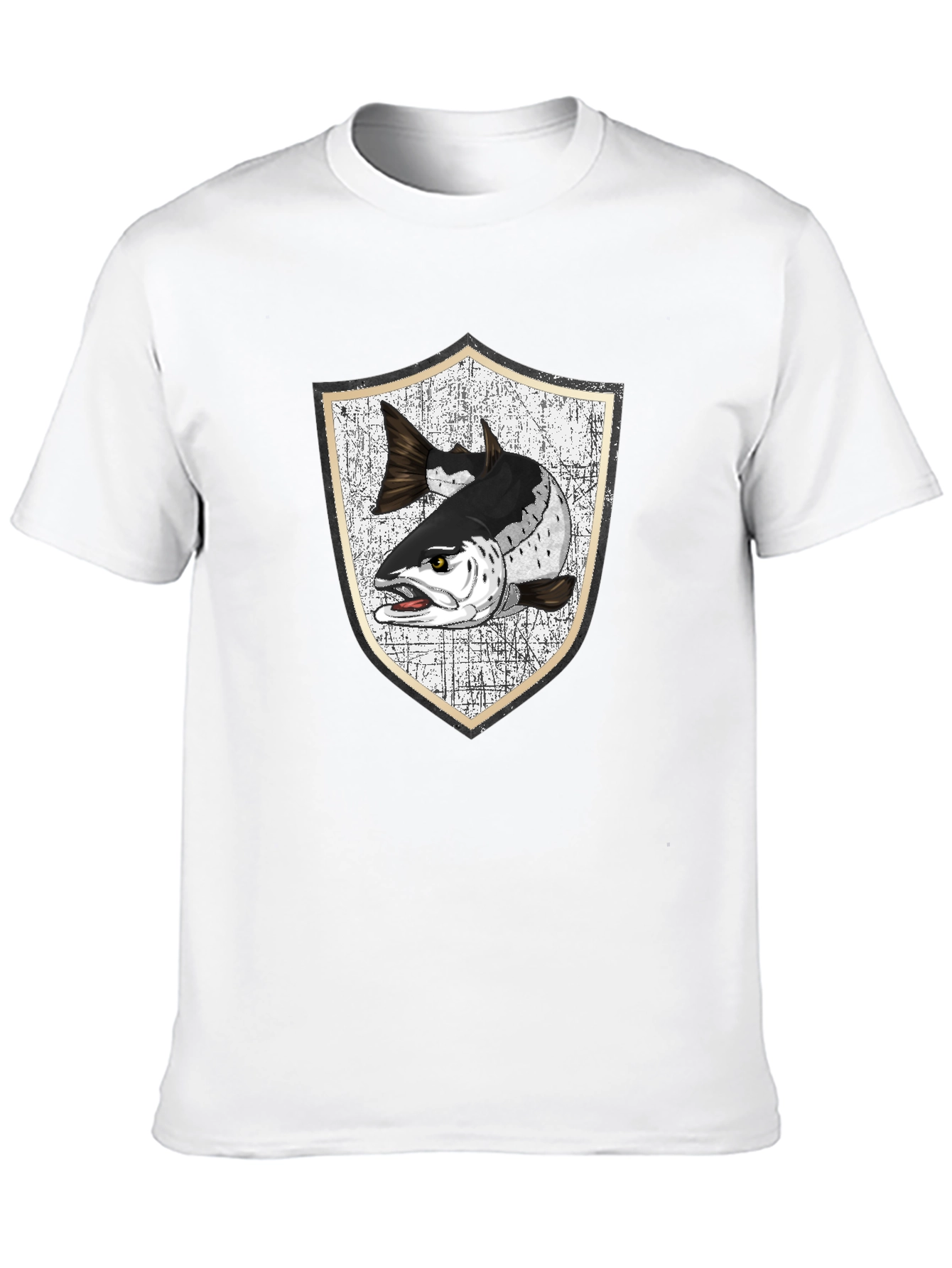 Men's Black T-Shirt with Fish Crest Graphic - 10