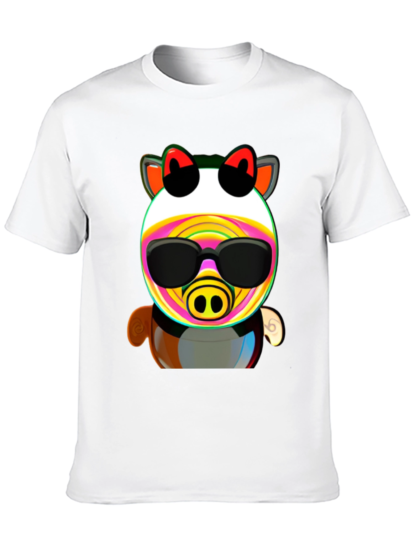 Black Cartoon Pig in Sunglasses Graphic Tee - Black view 10