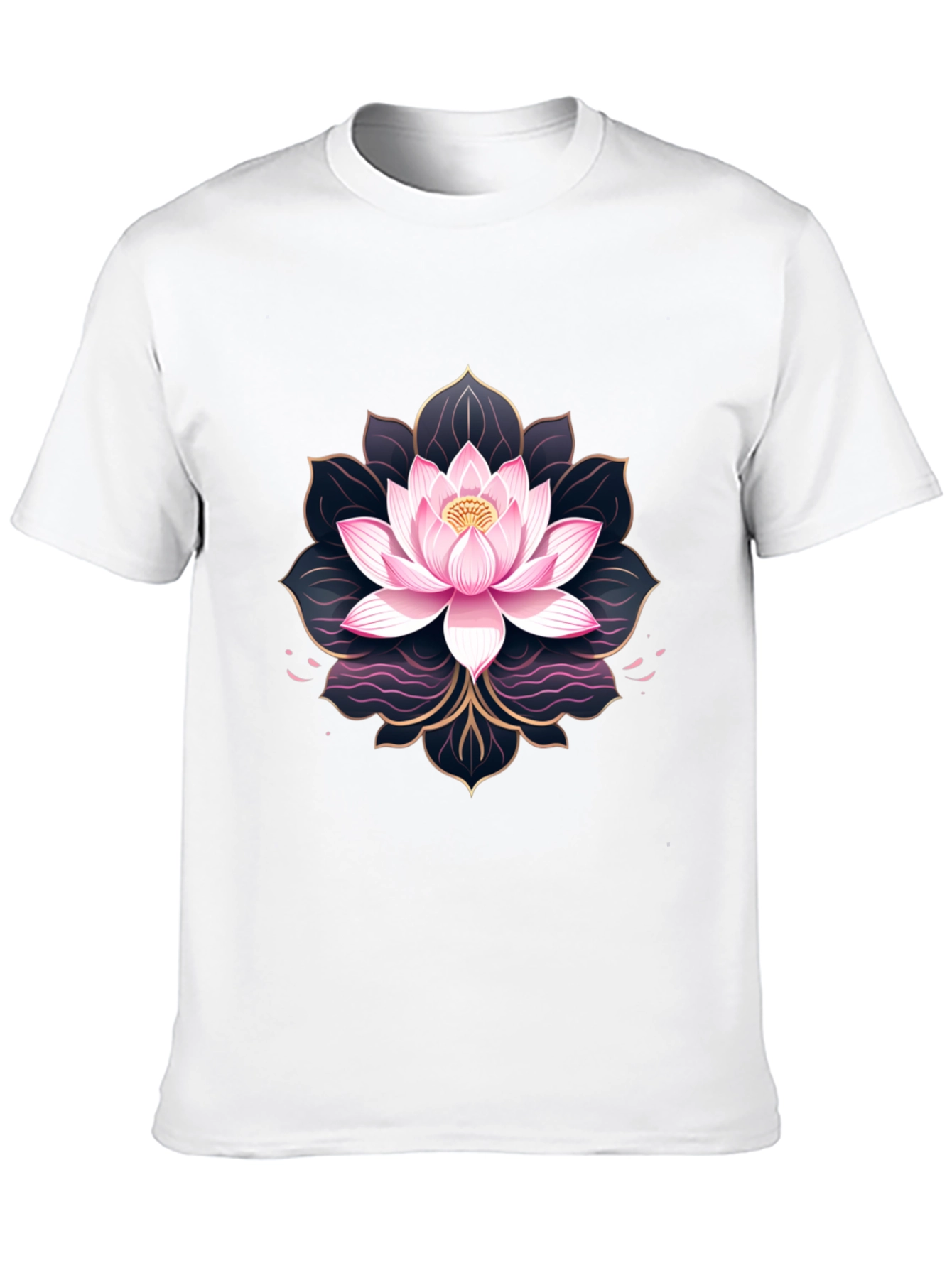 Black Lotus Flower Graphic Print Men's Black T-Shirt view 10