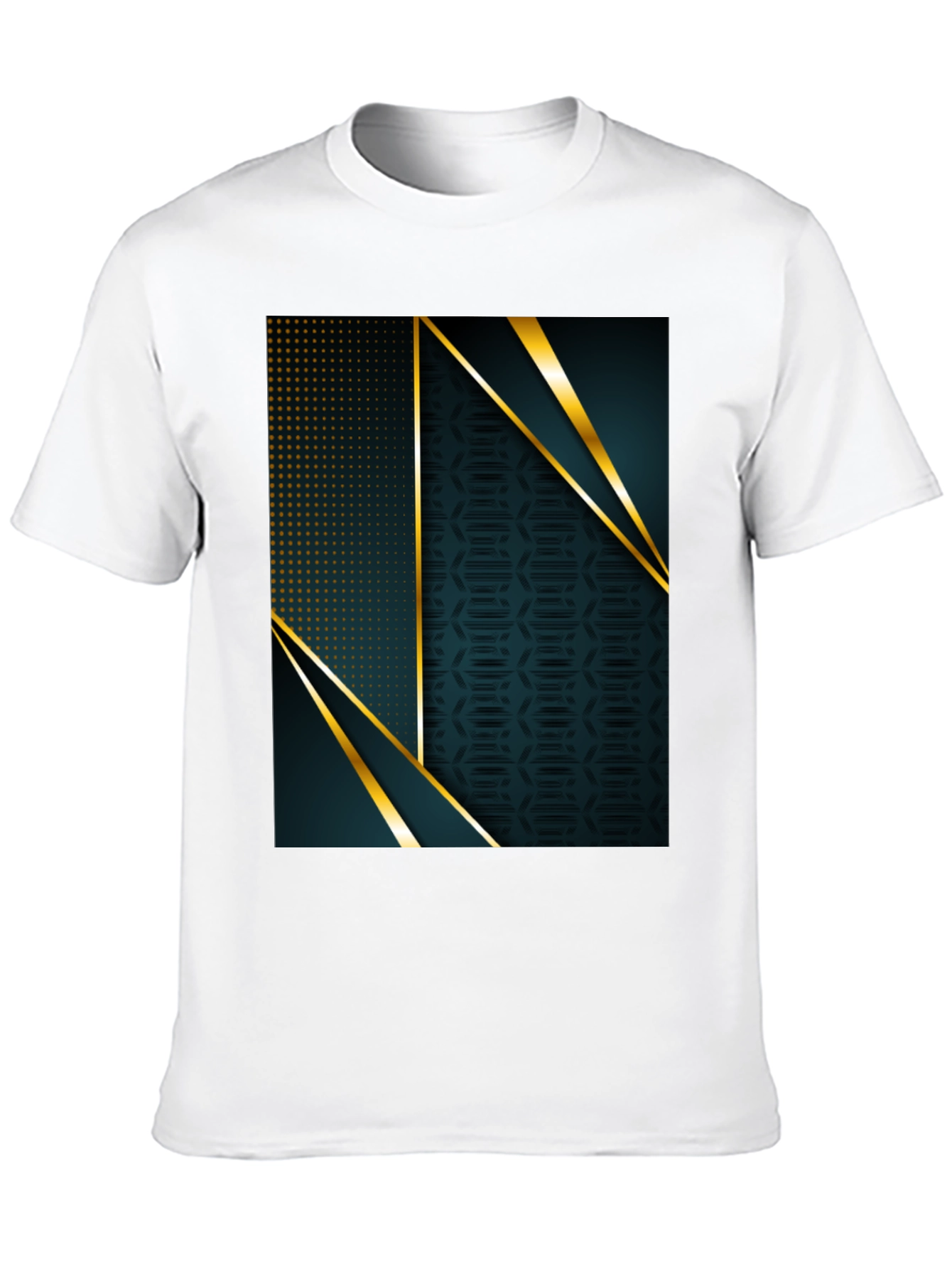 Black Stylish Geometric Gold Accent Black T-Shirt view 10