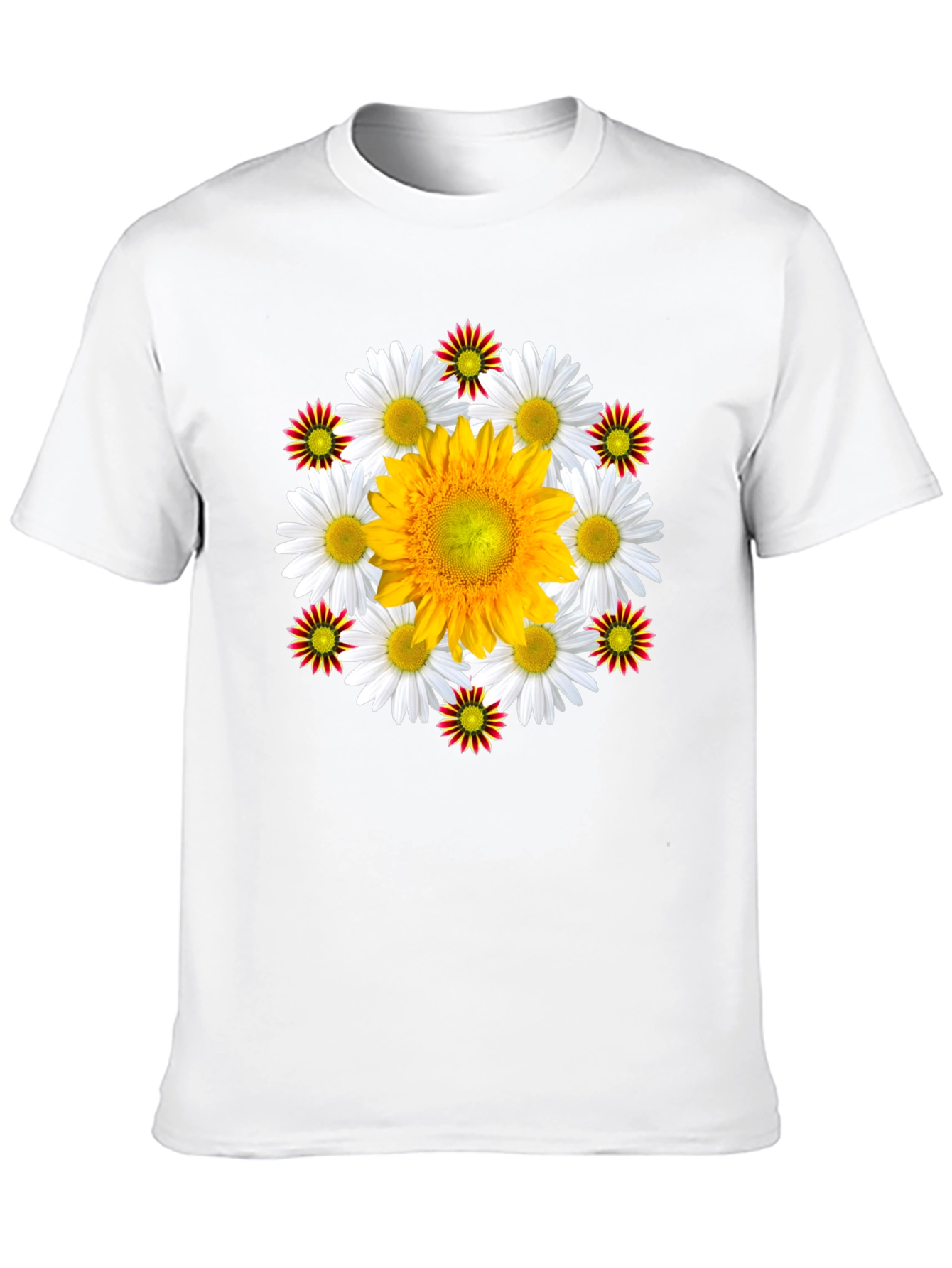 Black Floral T-Shirt: Sunflower & Daisy Design view 10
