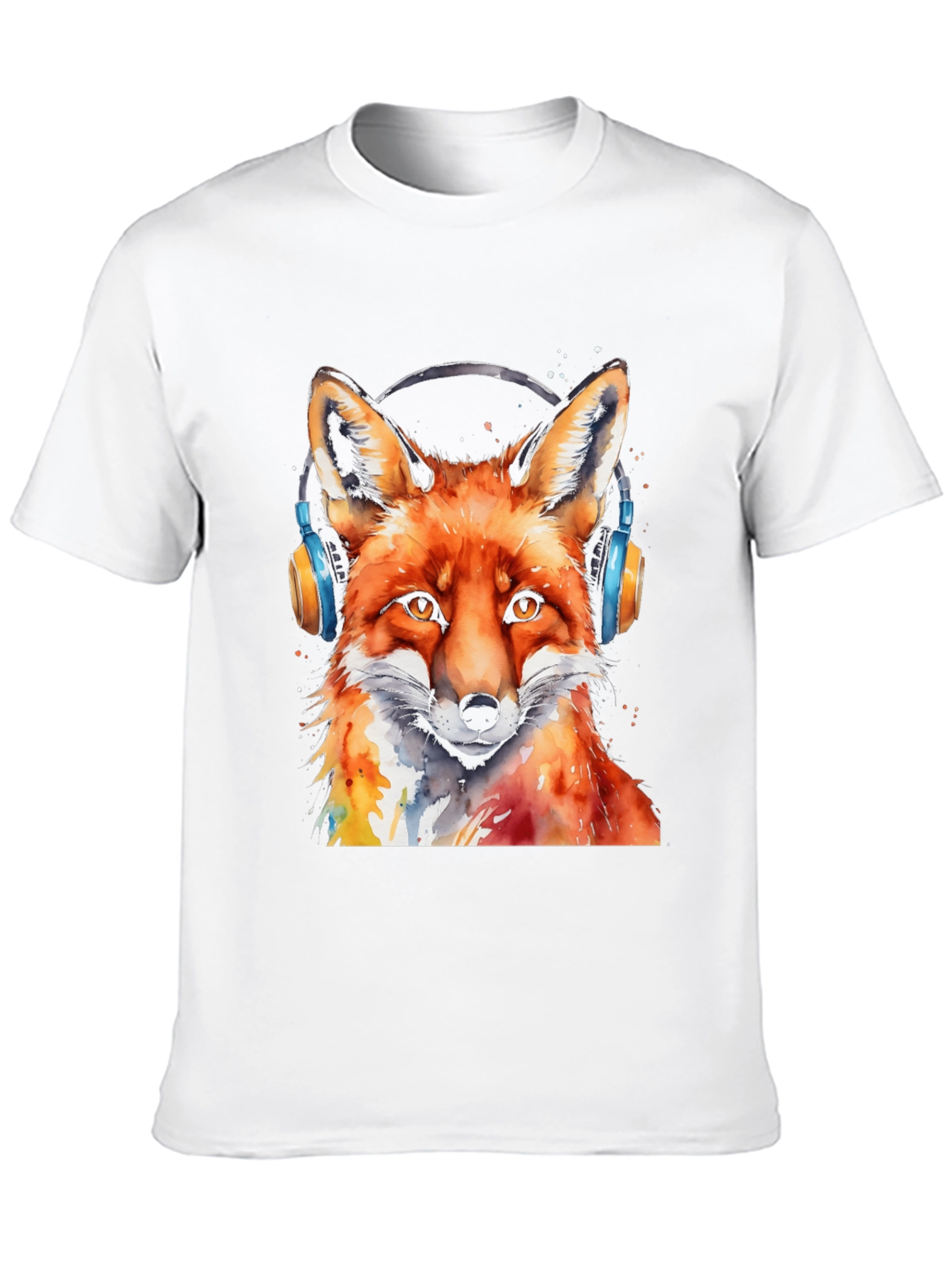 Black Cool Fox Headphones T-Shirt view 10