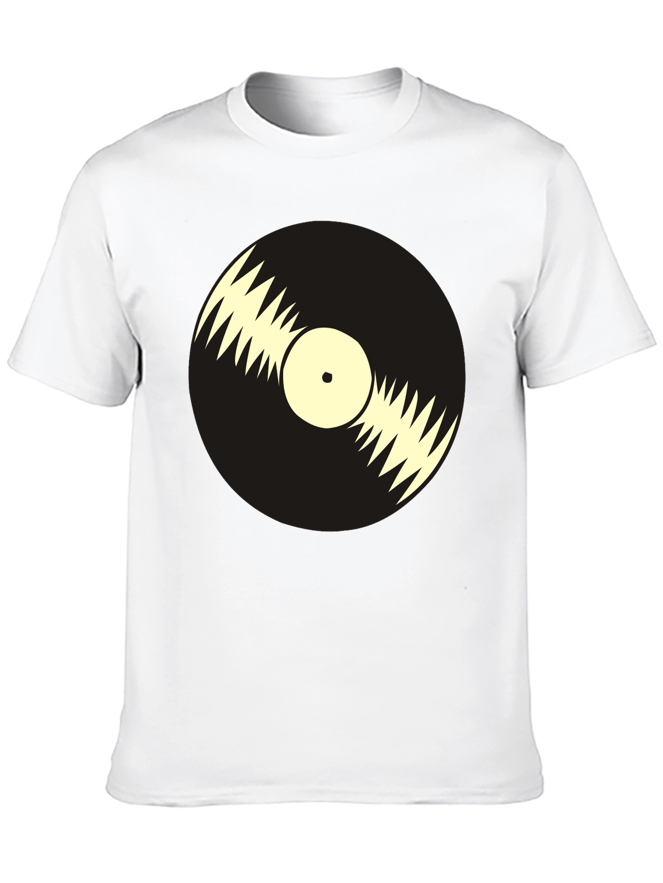 Black Retro Vinyl Record Graphic Tee - Black Cotton T-Shirt view 10