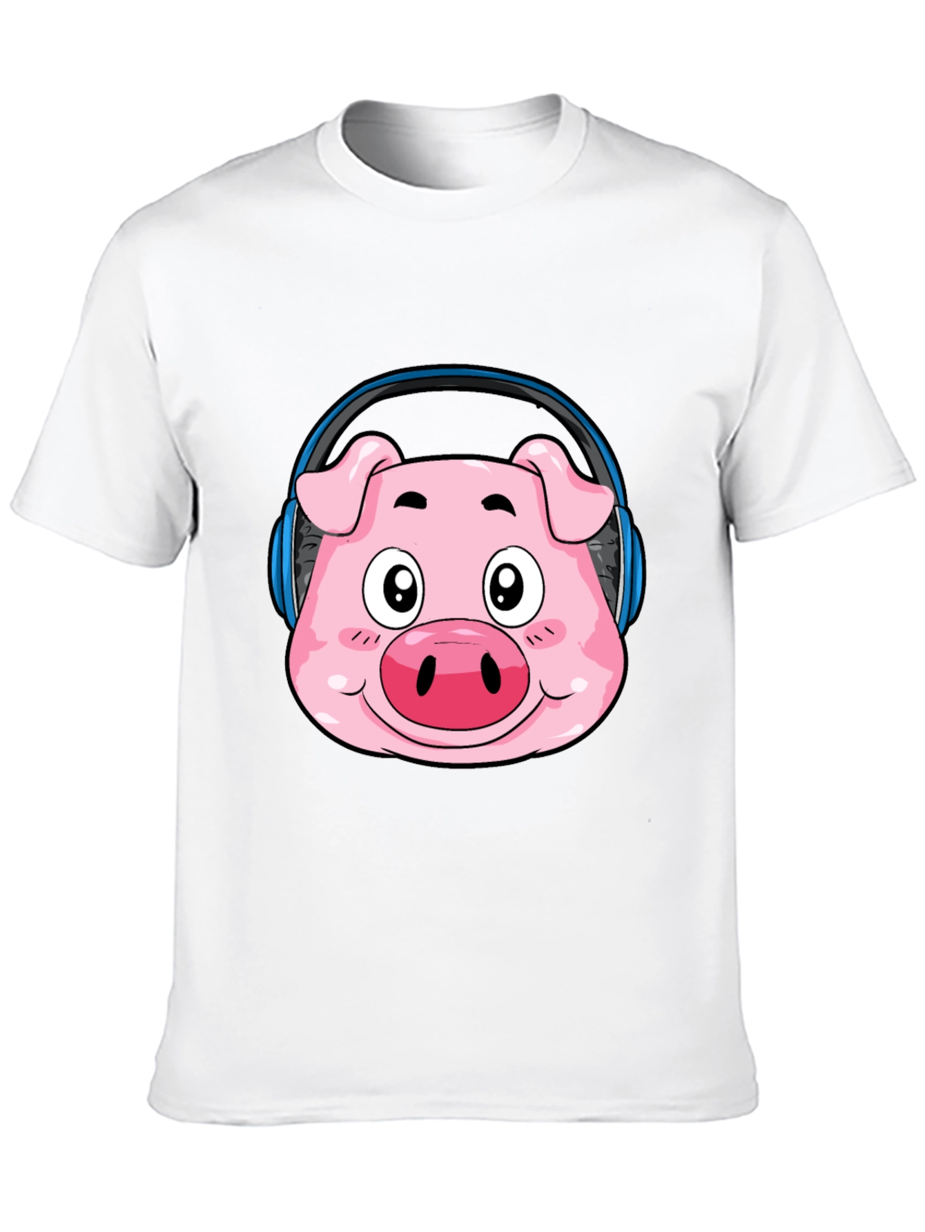 Black Pig Headphone T-Shirt - Funny Cartoon Animal Tee view 10