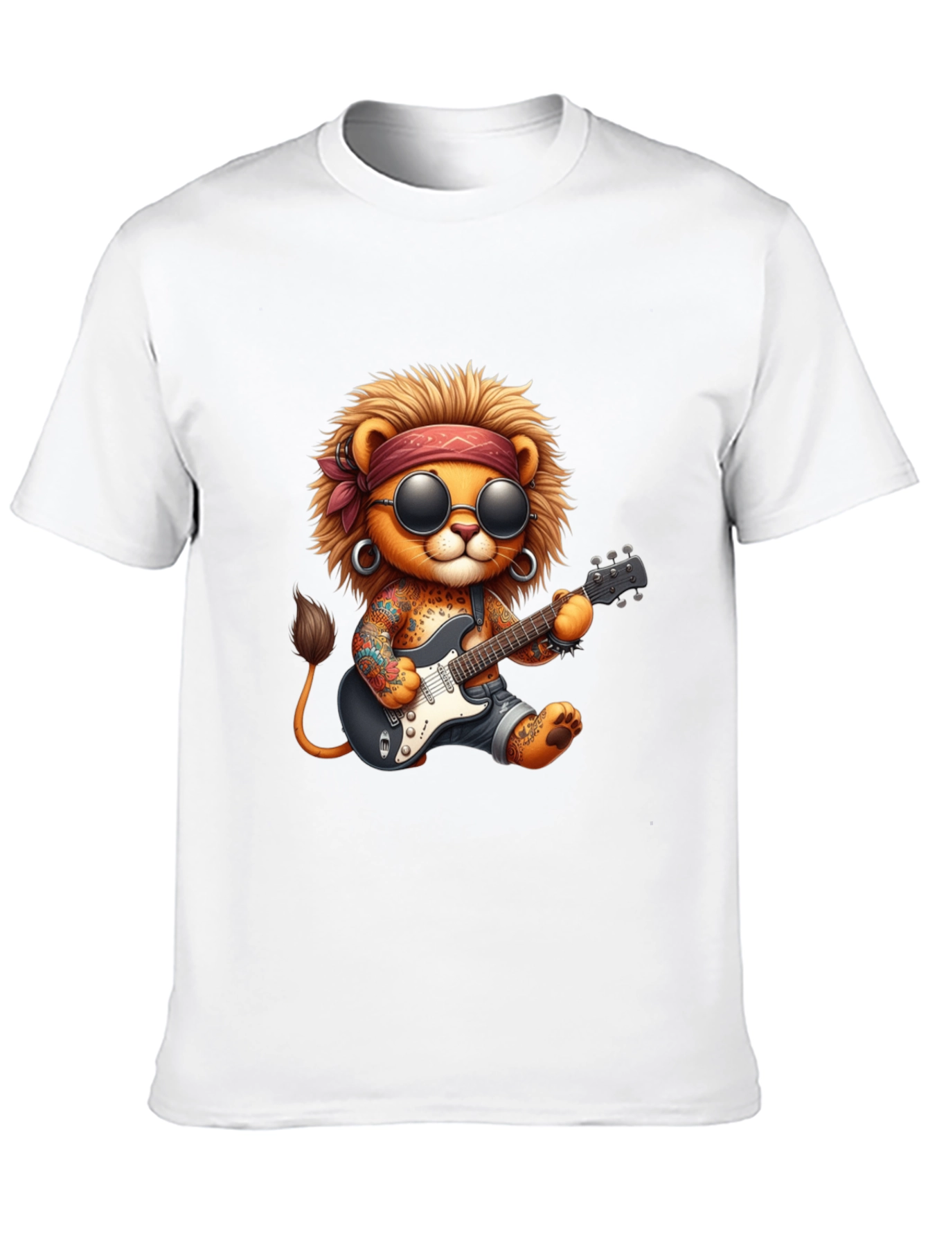 Black Cool Lion Guitarist Graphic Tee view 10