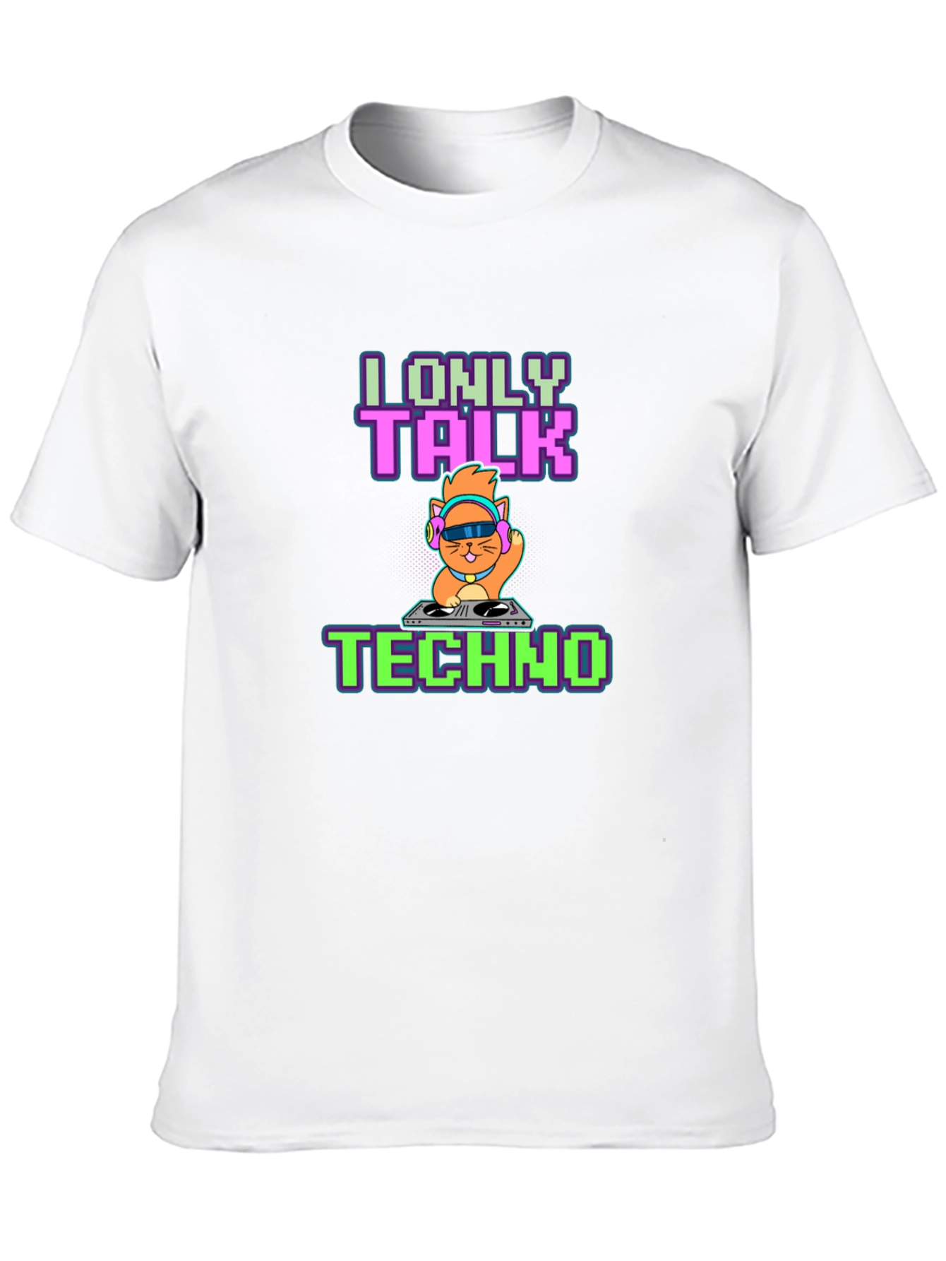 Black I Only Talk Techno DJ Cat Graphic Tee - Black view 10