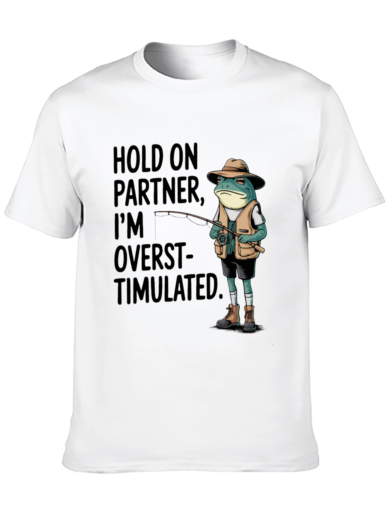 Black Overstimulated Frog Fisherman Graphic Tee view 10