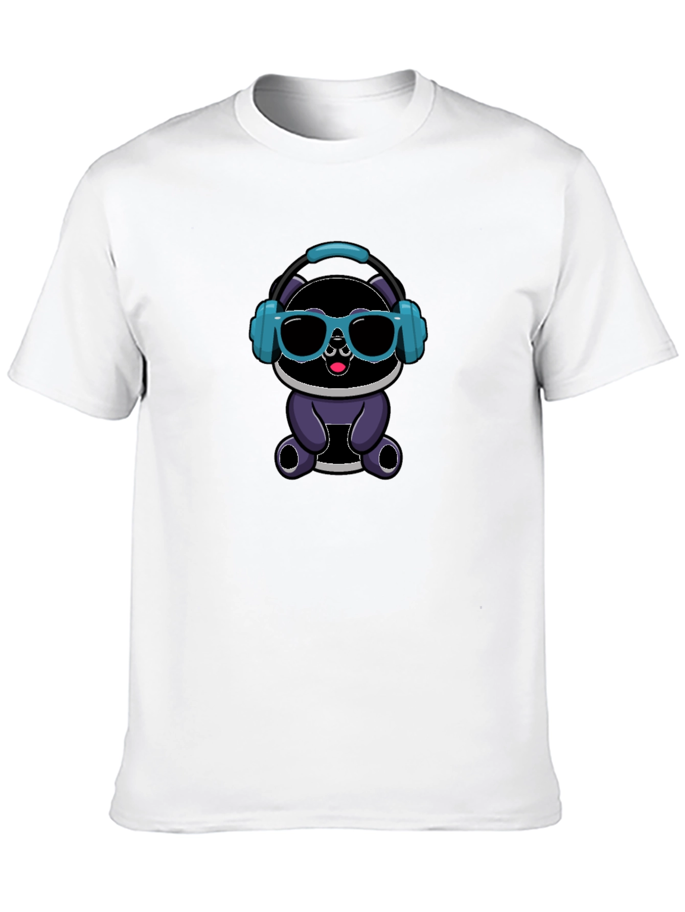 Black Cool Cartoon Panda with Headphones Black T-Shirt view 10