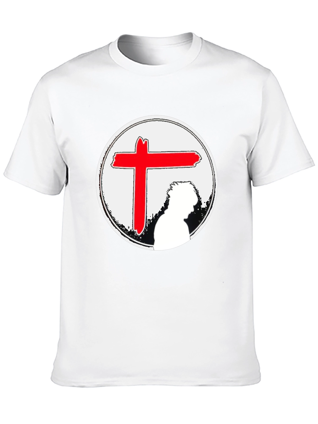 Black Graphic Tee with Red Cross & Figure view 10