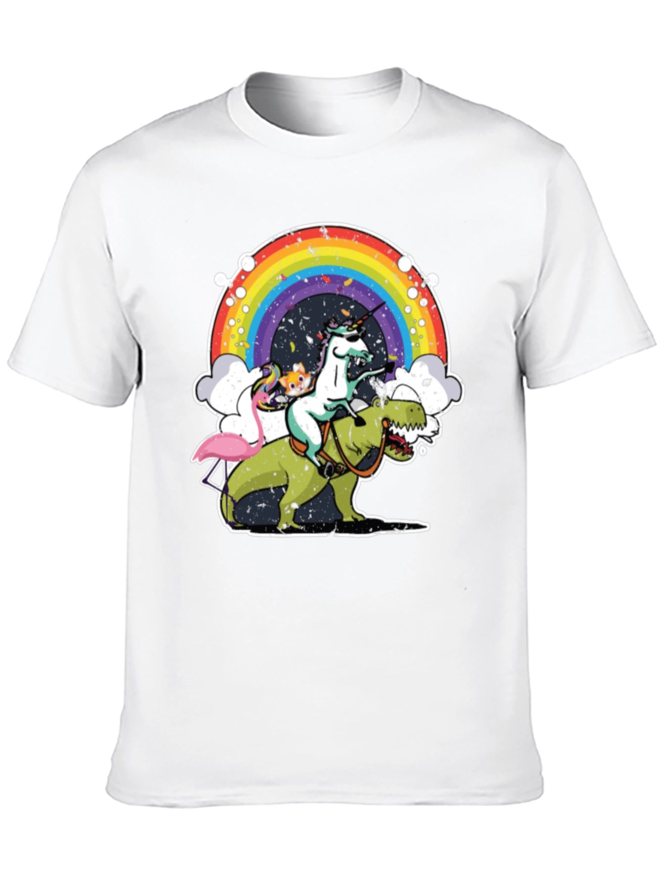 Black Unicorn Riding Dino T-Shirt Rainbow Funny Novelty Tee view 10