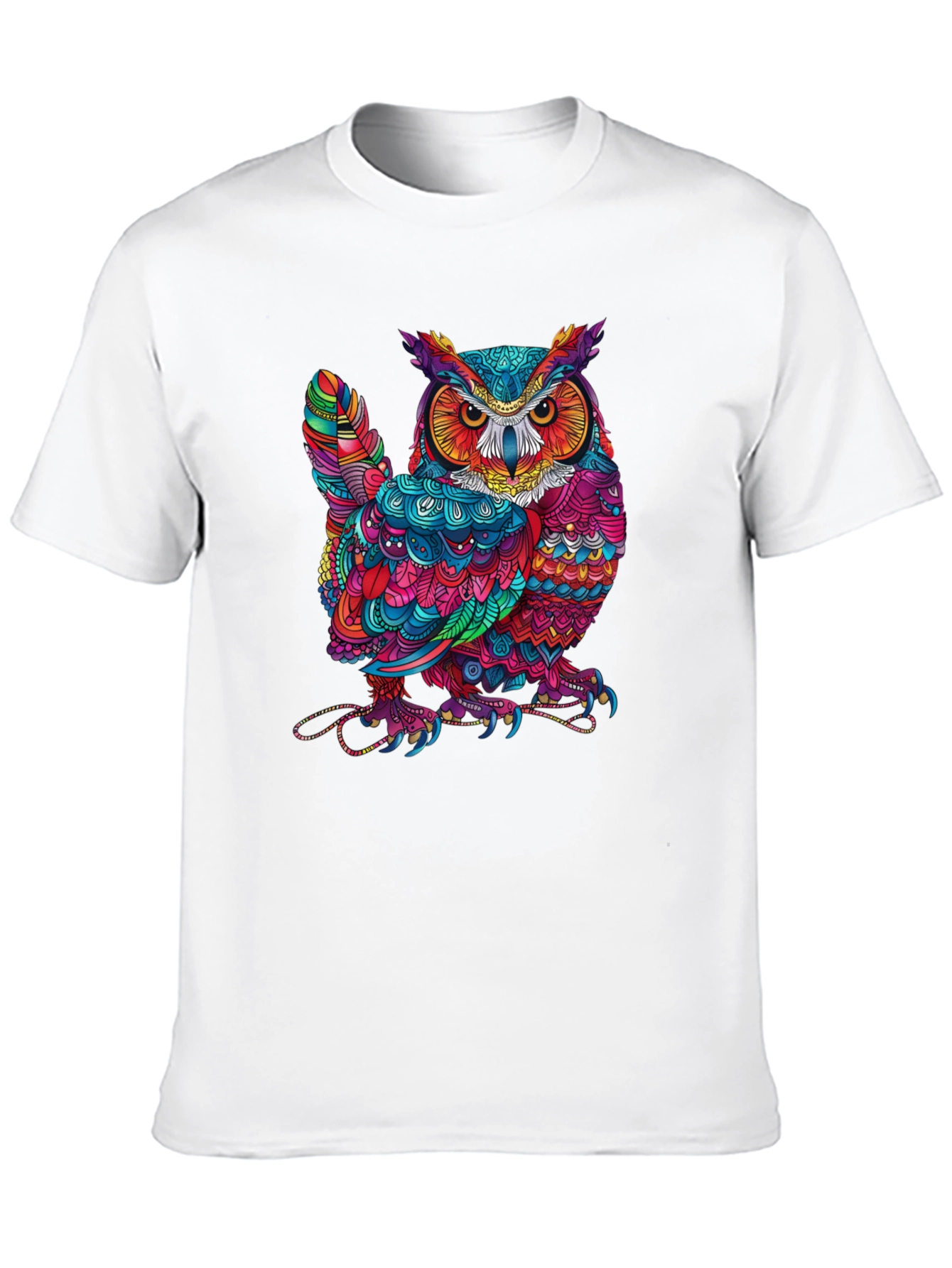 Black Colorful Owl Graphic Print Black T-Shirt view 10