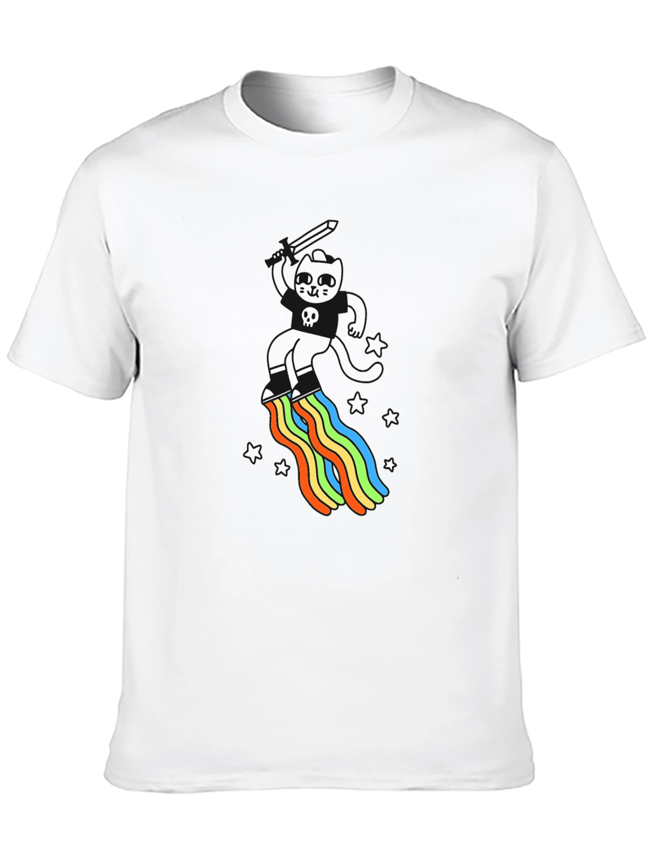 Black Cat Sword Rainbow Black T-Shirt view 10