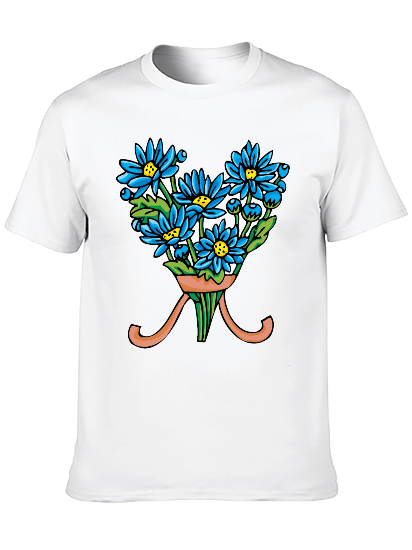 Black Floral Bouquet T-Shirt - Blue Daisy Design view 10