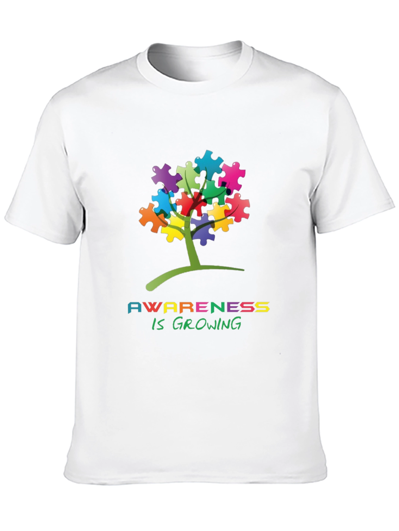Black Autism Awareness Puzzle Tree T-Shirt view 10
