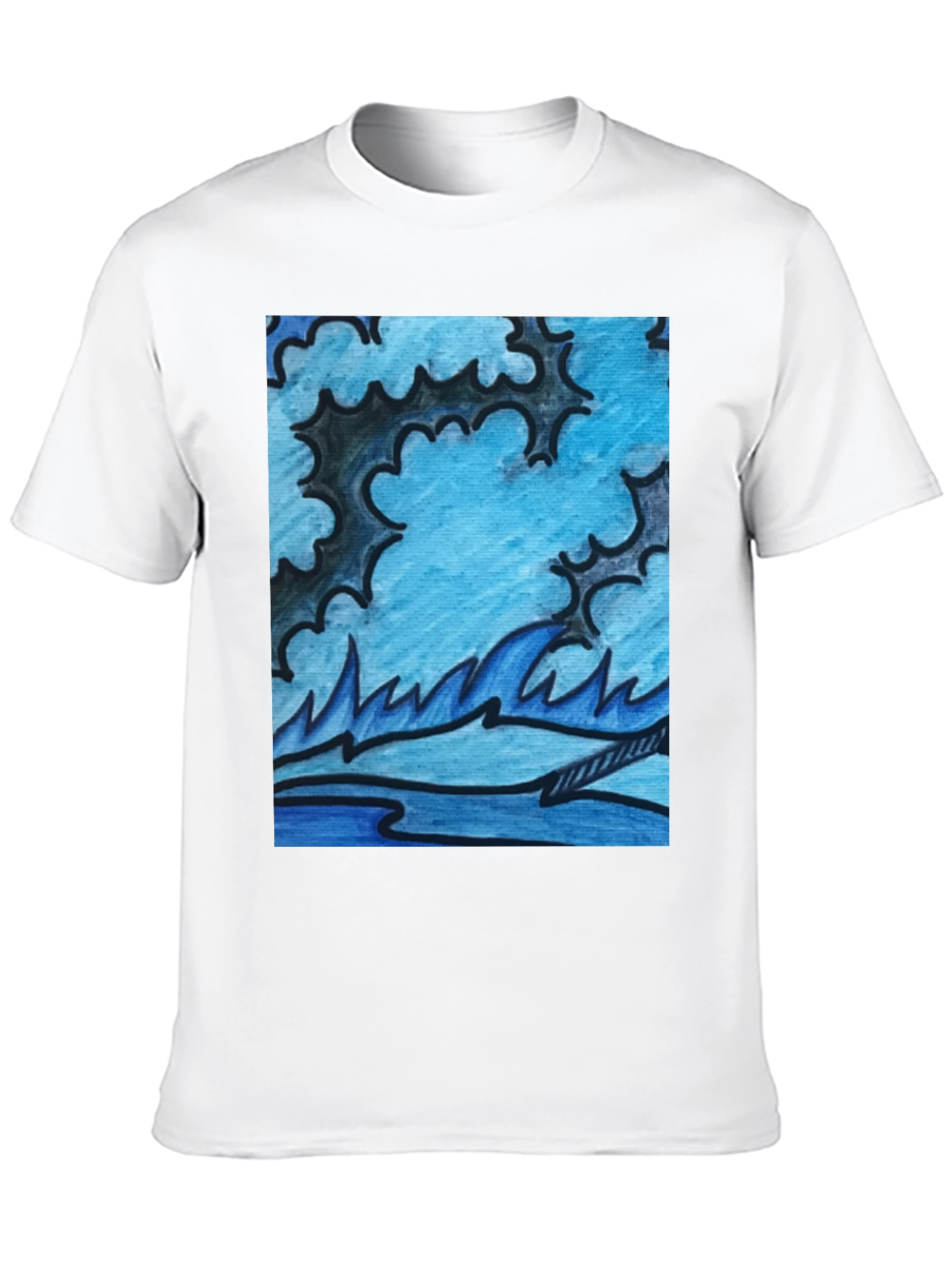 Black Abstract Blue Wave Graphic Black T-Shirt view 10