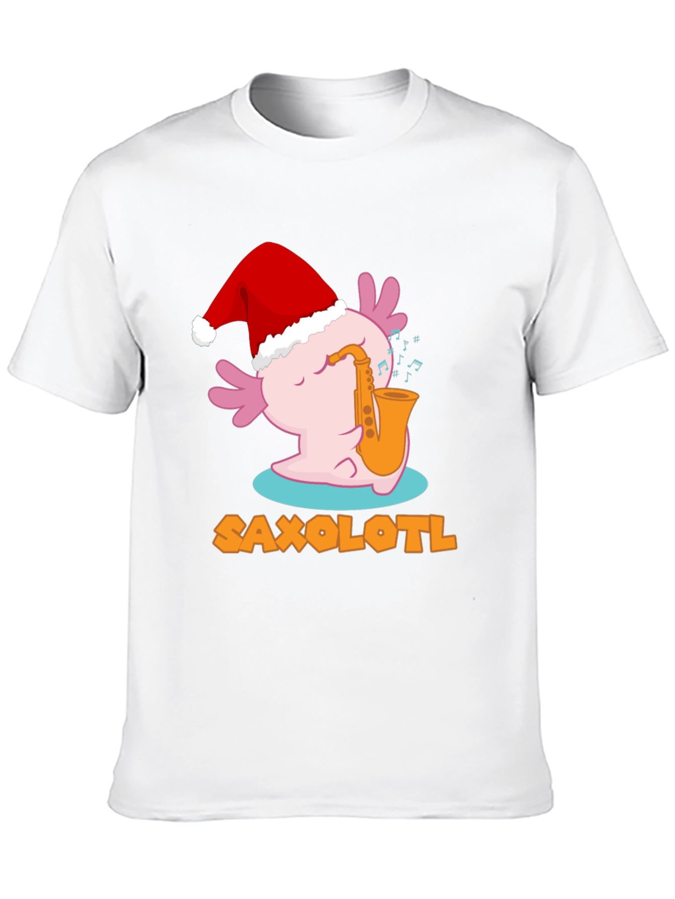 Black Saxolotl Santa Hat Christmas Black T-Shirt view 10