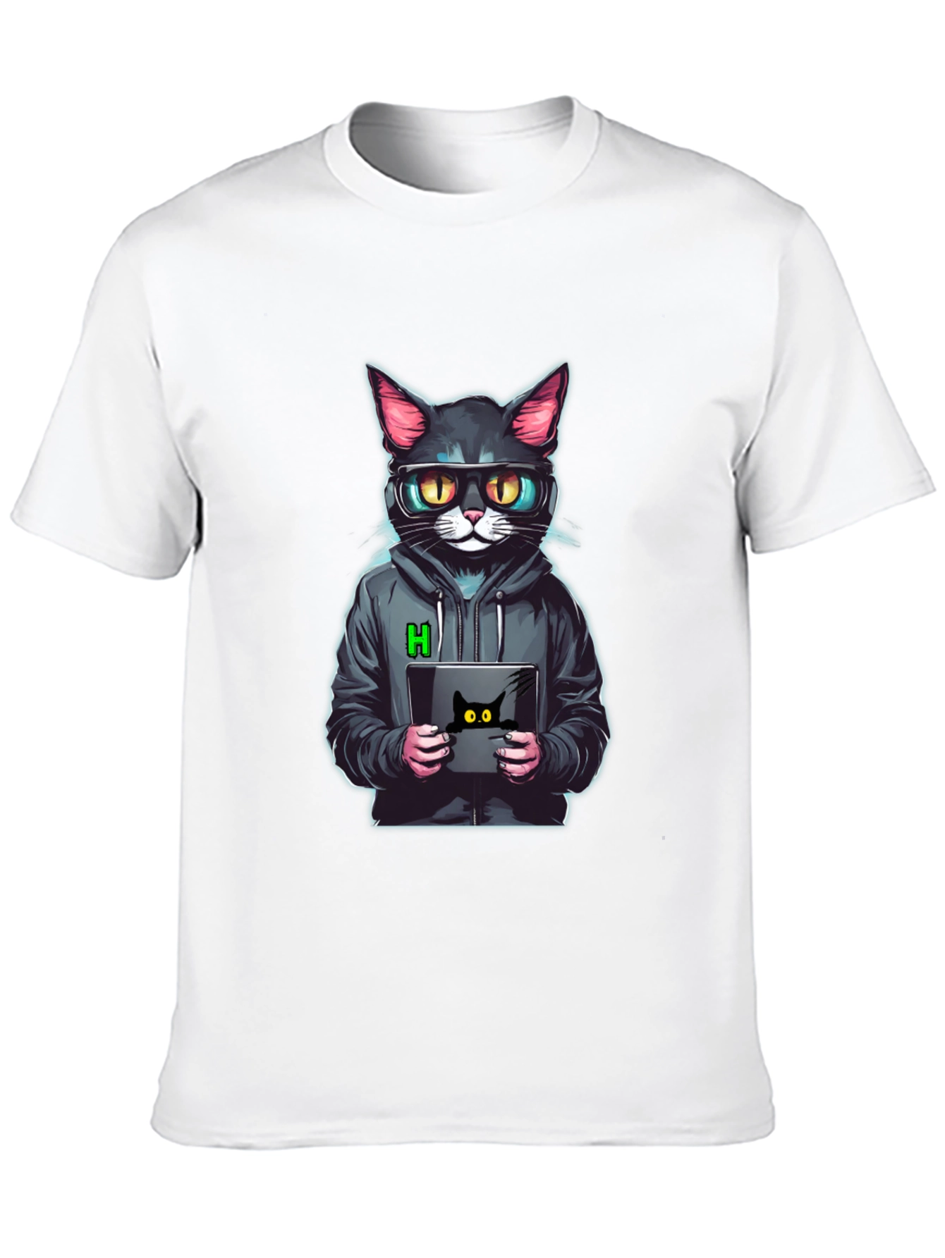 Black Hacker Cat T-Shirt - Cool & Unique Design view 10