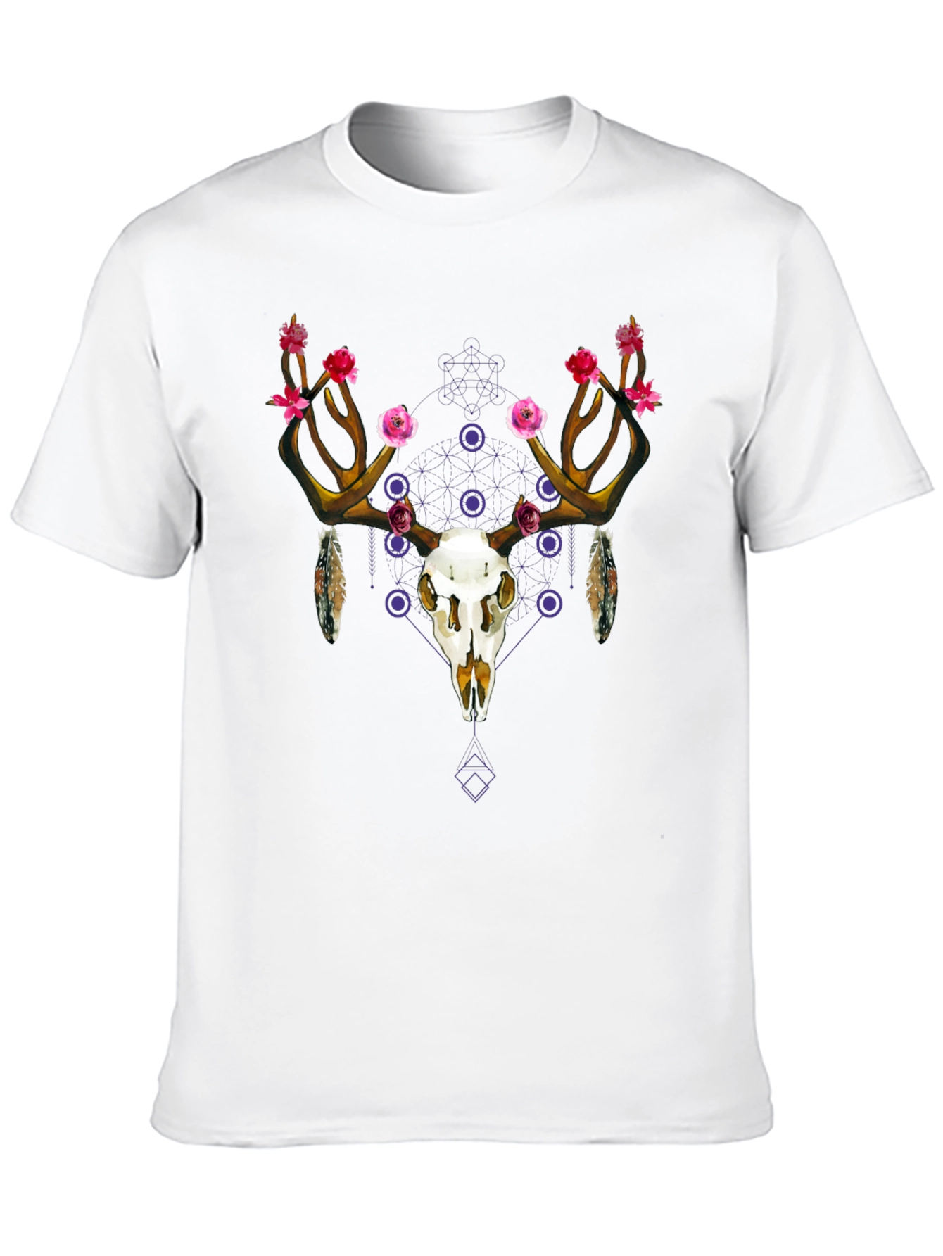 Black Floral Deer Skull Graphic Tee - Black Cotton view 10