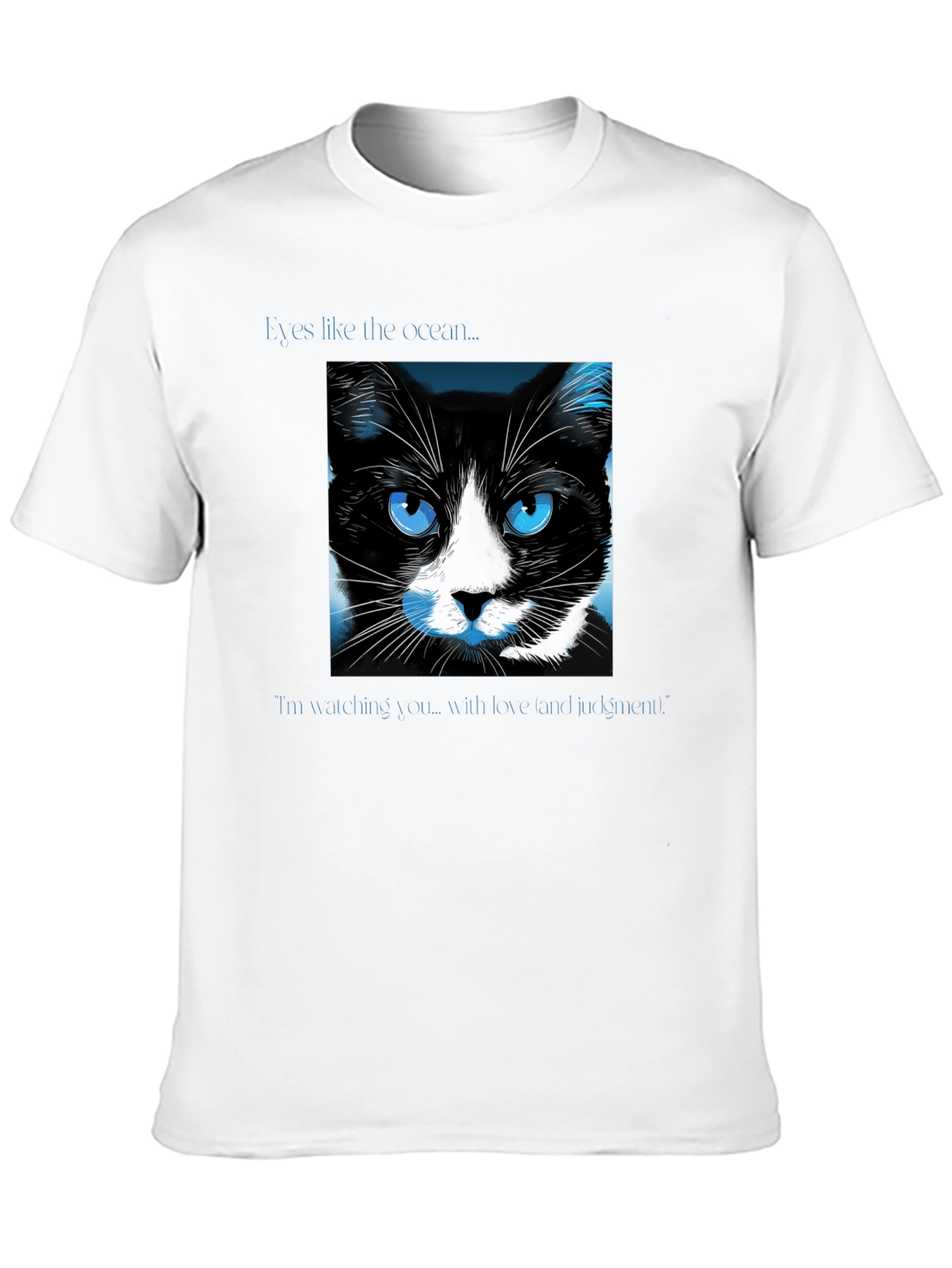 Black Ocean Eyes Cat Graphic Tee - Soft Black Shirt view 10