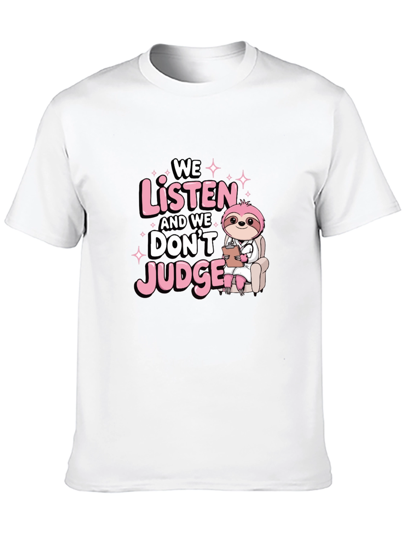 Black Sloth Therapist Graphic T-Shirt - We Listen Don't Judge! view 10