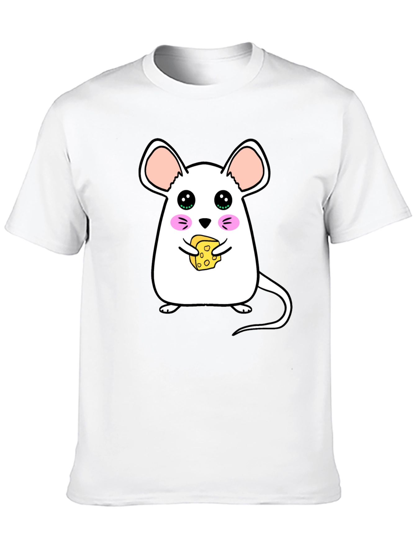 Black Cute Cartoon Mouse Eating Cheese Graphic T-Shirt view 10