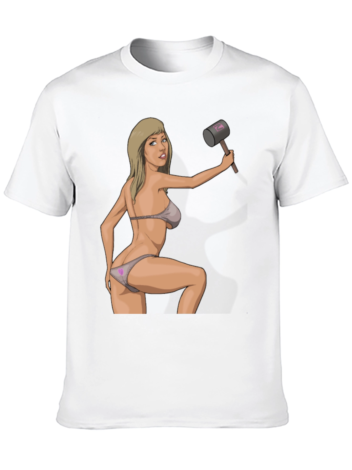 Black Humorous Graphic Tee - Sexy Woman with Hammer view 10
