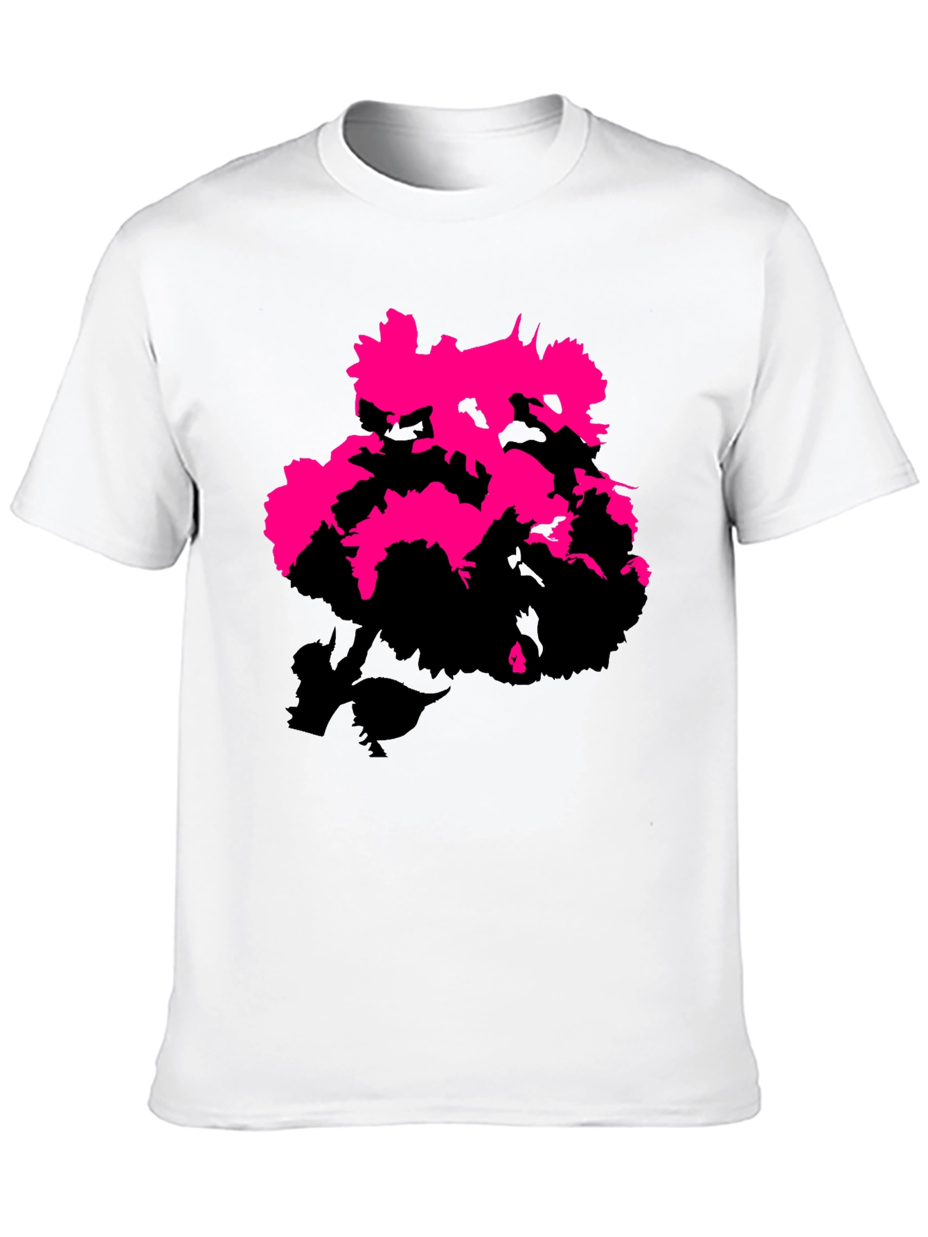 Black Modern Pink Floral Graphic Print Black T-Shirt view 10