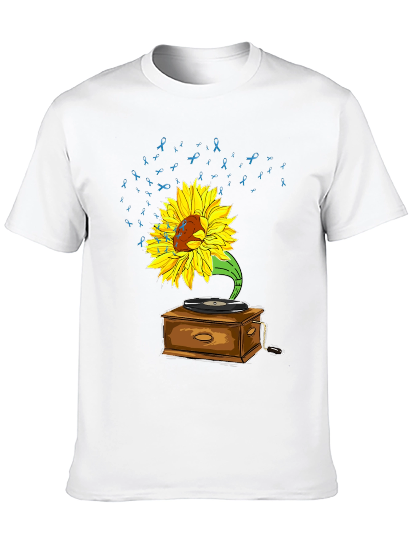 Black Sunflower Gramophone Tee - Awareness Ribbon Music Shirt view 10