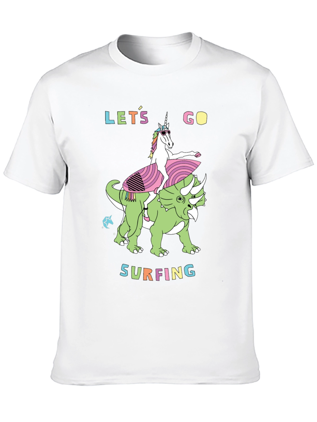 Black Unicorn Riding Dinosaur Graphic Tee - Let's Go Surfing view 10
