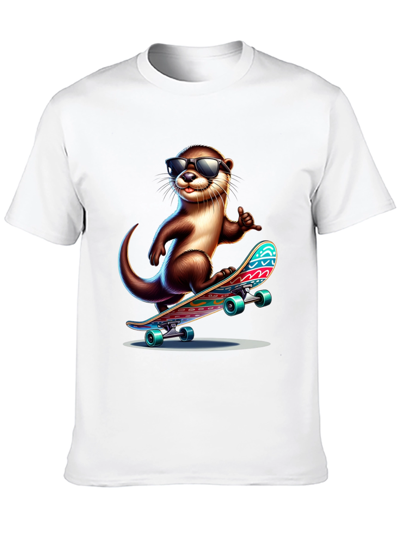 Black Cool Otter Skateboard T-Shirt - Black Cotton Tee view 10