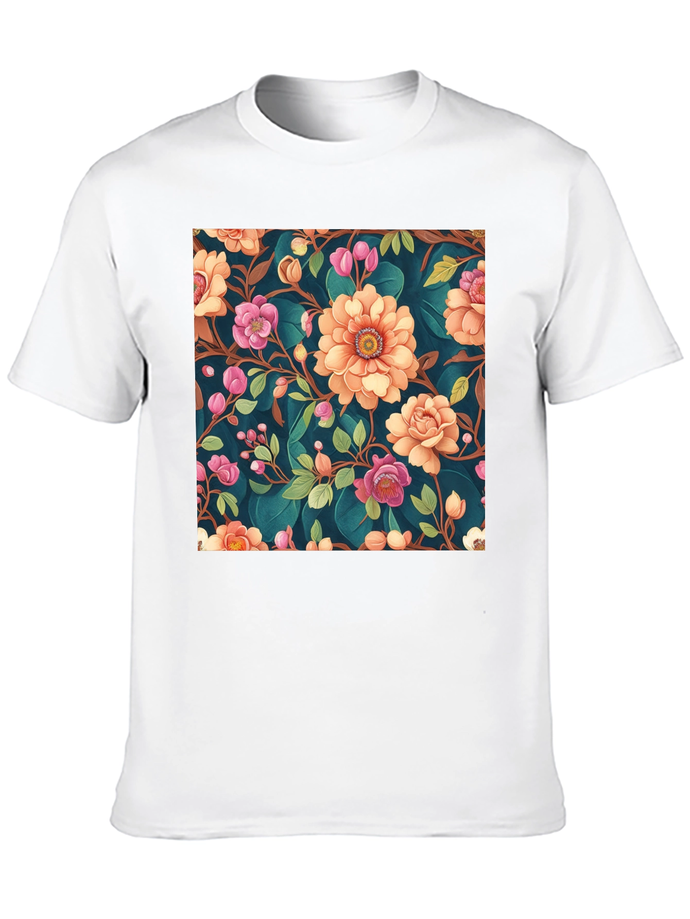 Black Floral Pattern Black T-Shirt: Stylish Print Tee view 10