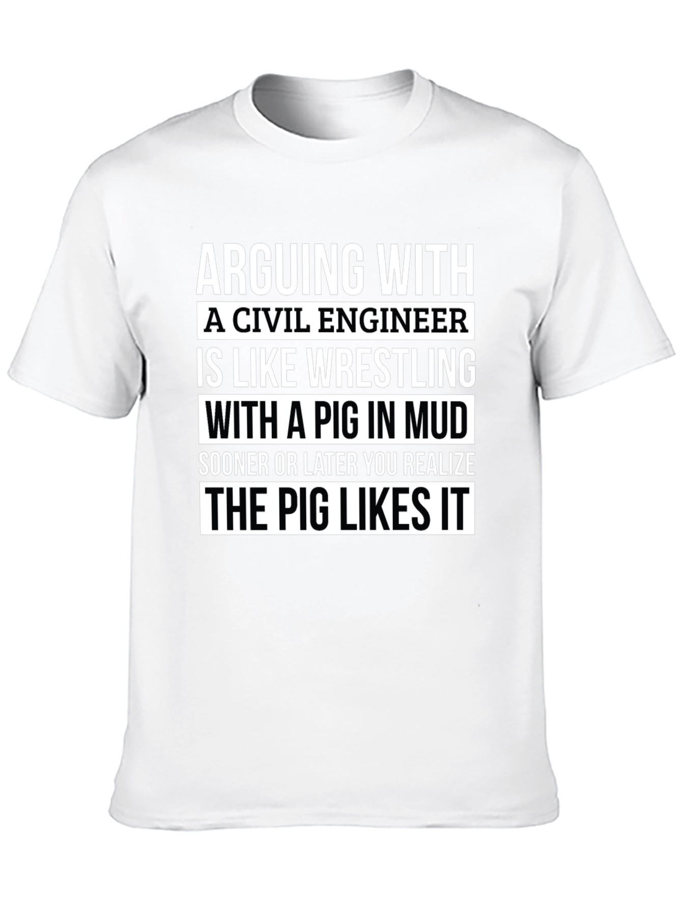 Black Civil Engineer Pig in Mud T-Shirt view 10
