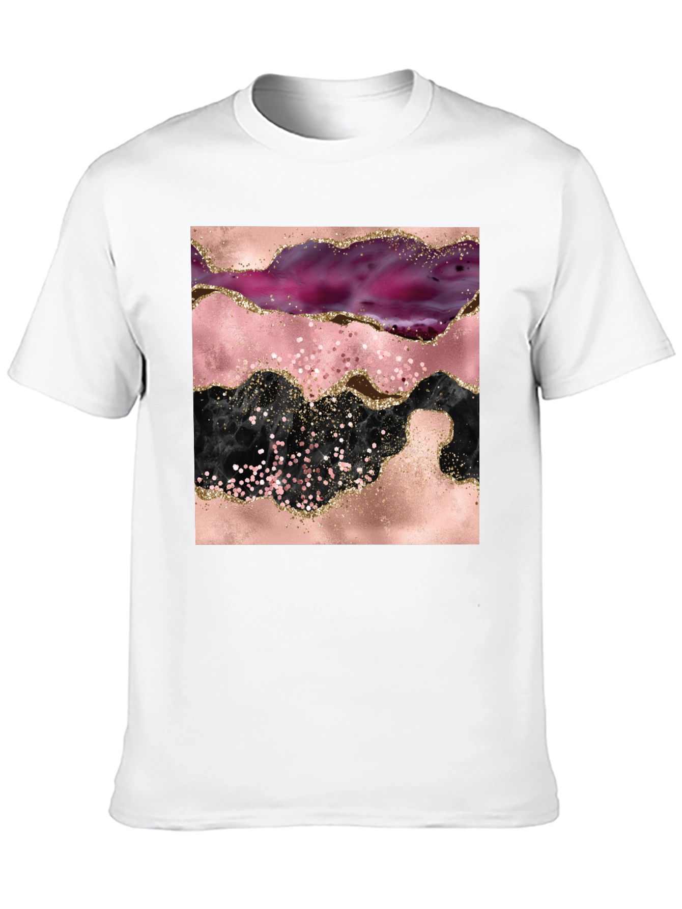 Black Abstract Geode Print Black Crew Neck T-Shirt view 10