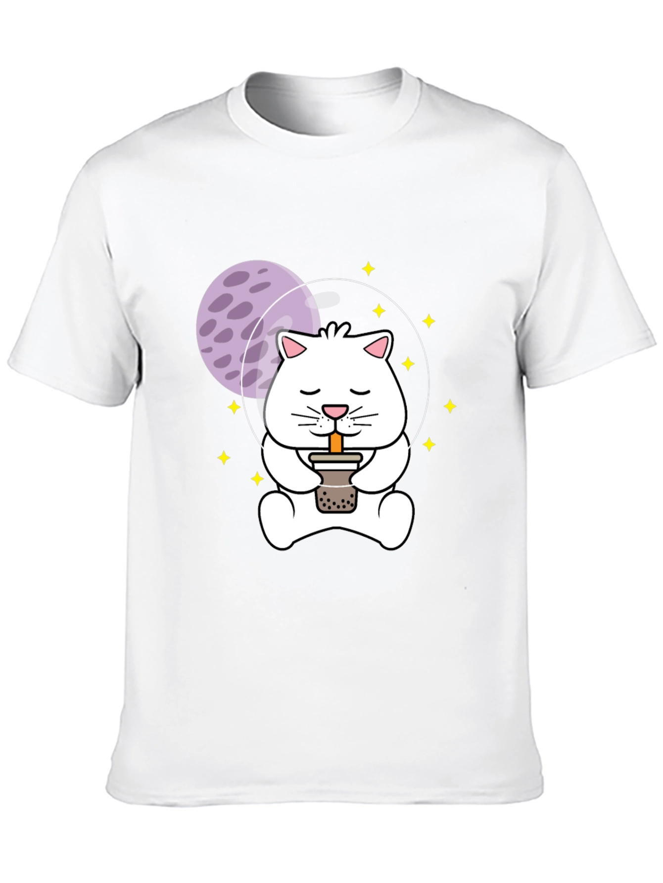 Black Astronaut Cat Boba Tea Graphic T-Shirt view 10