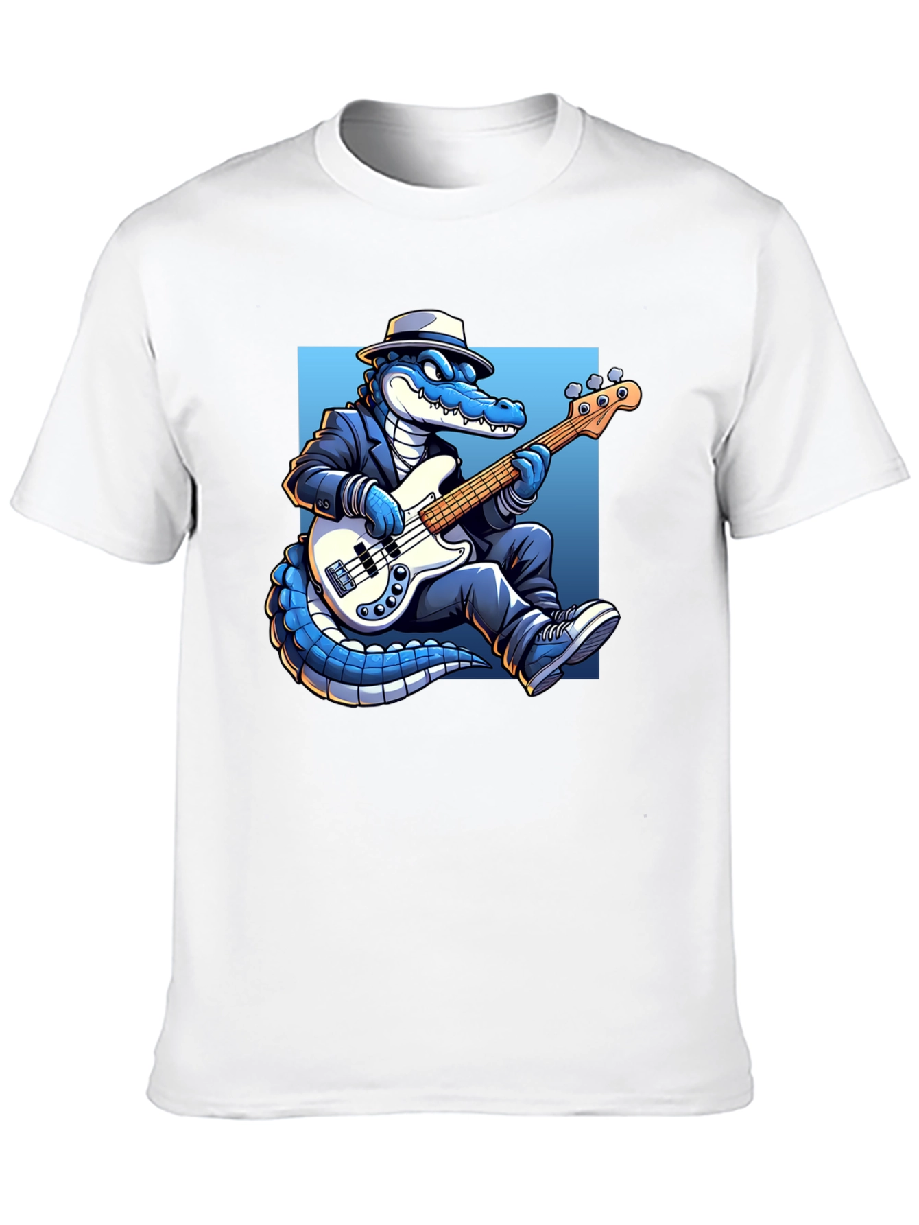 Black Cool Gator Playing Bass Guitar T-Shirt view 10