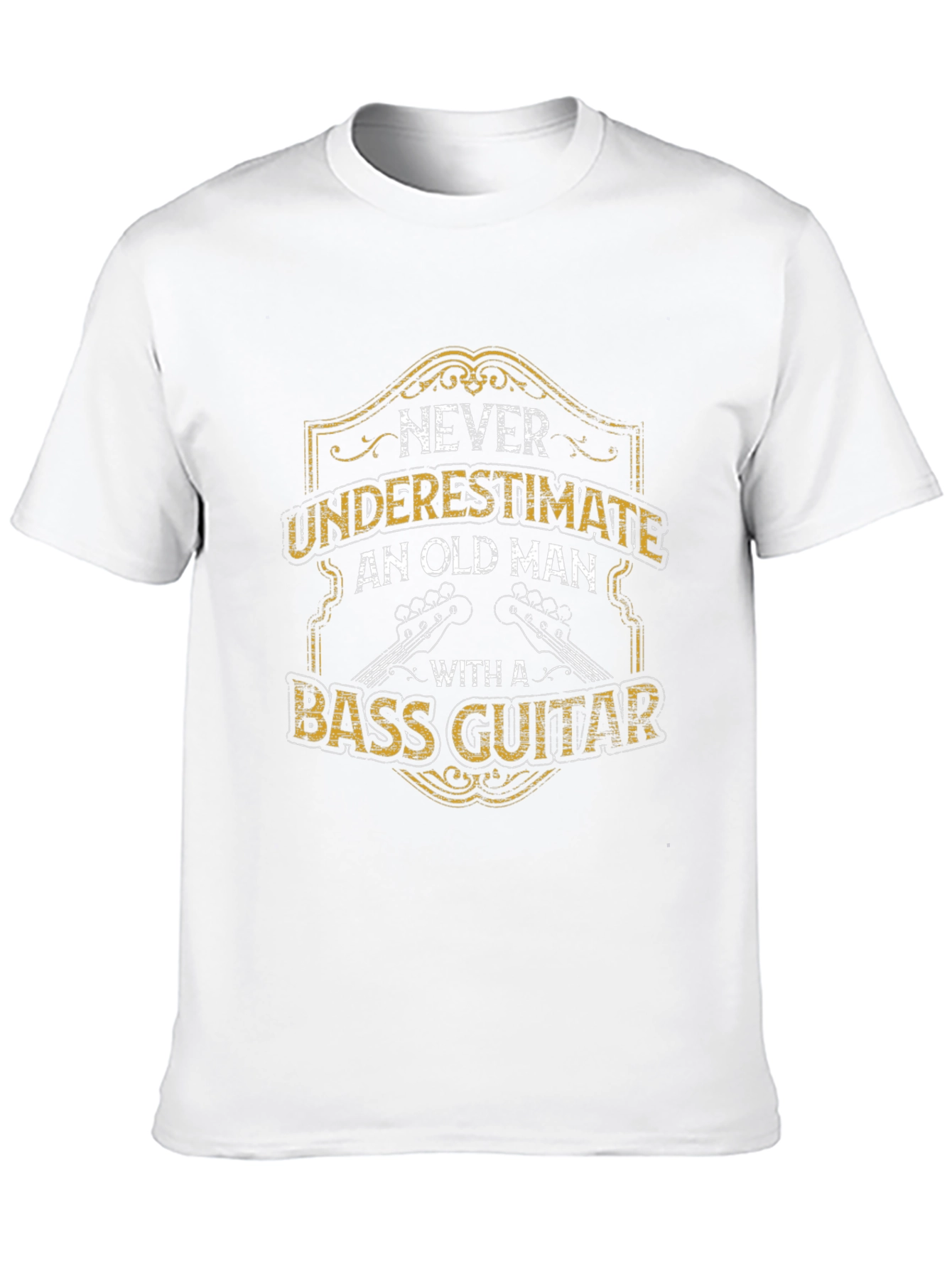Black Never Underestimate Old Man with Bass Guitar Black T-Shirt view 10