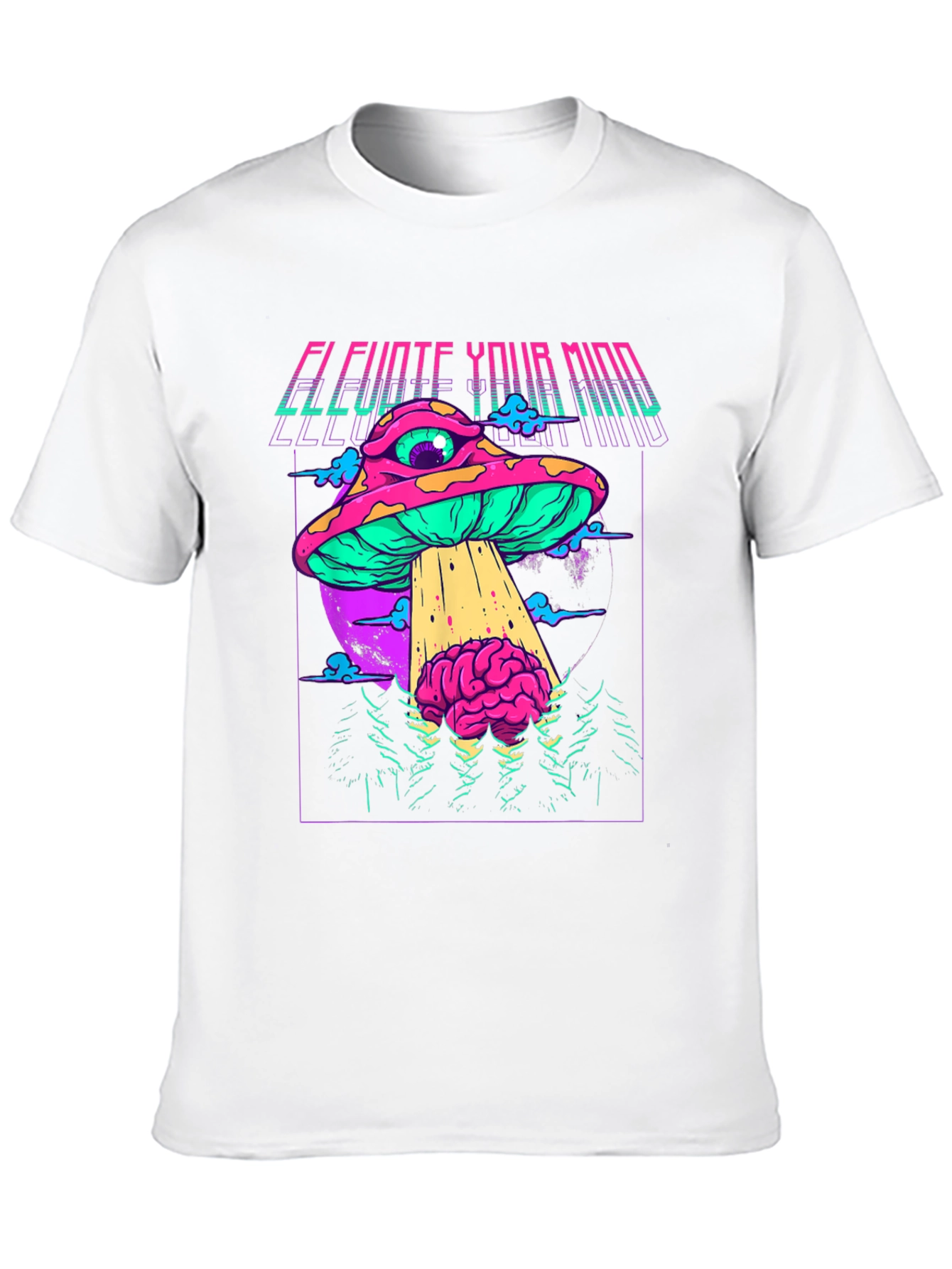 Black Elevate Your Mind Graphic T-Shirt - Retro Psychedelic Mushroom UFO view 10