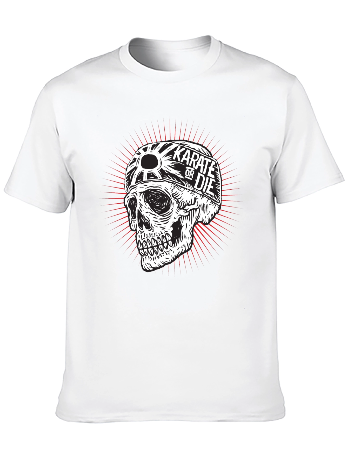Black Karate or Die Skull Graphic Tee - Black Cotton T-Shirt view 10