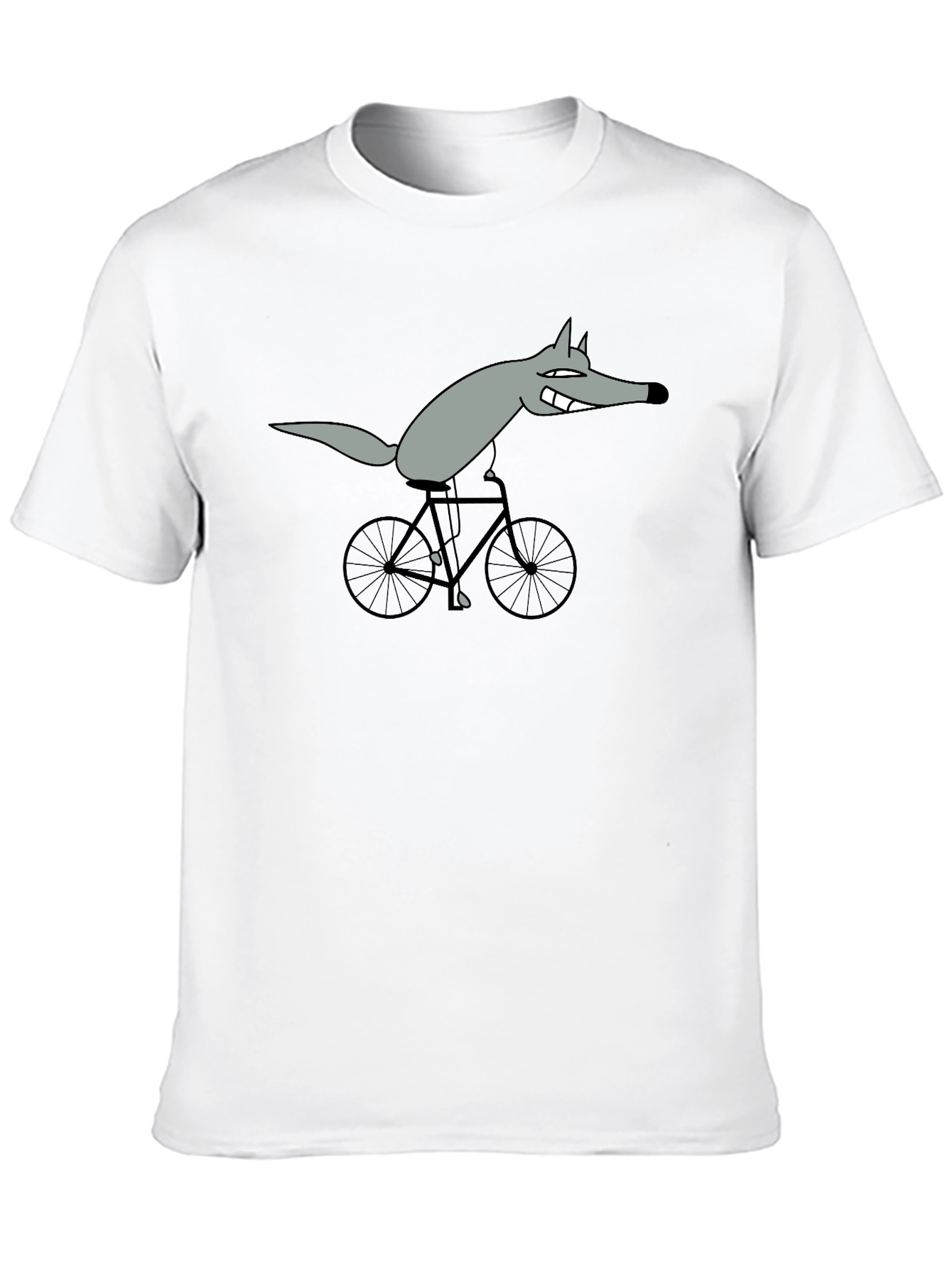 Black Funny Wolf on Bicycle Graphic T-Shirt view 10