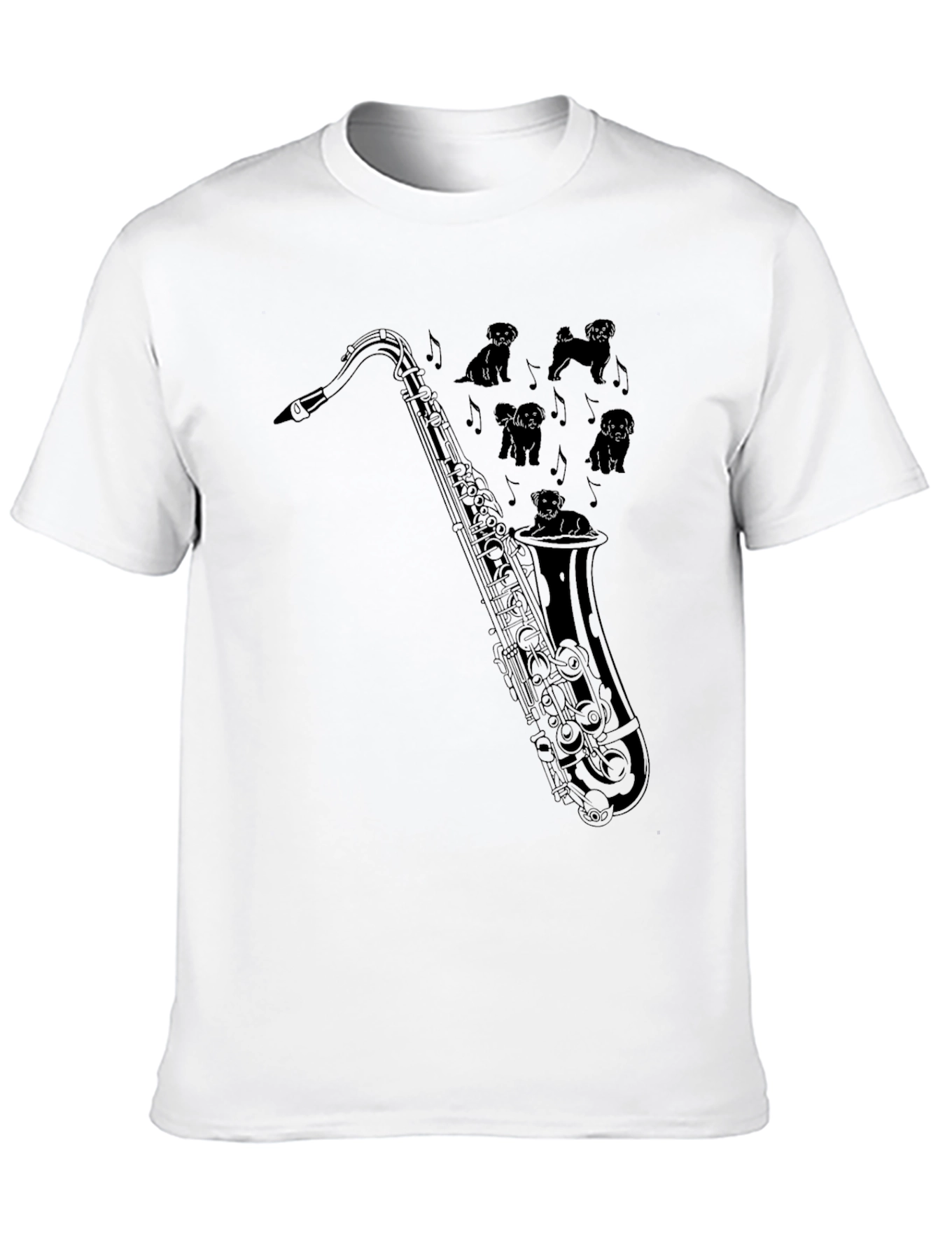 Black Saxophone Dogs Graphic Tee - Black Cotton T-Shirt view 10