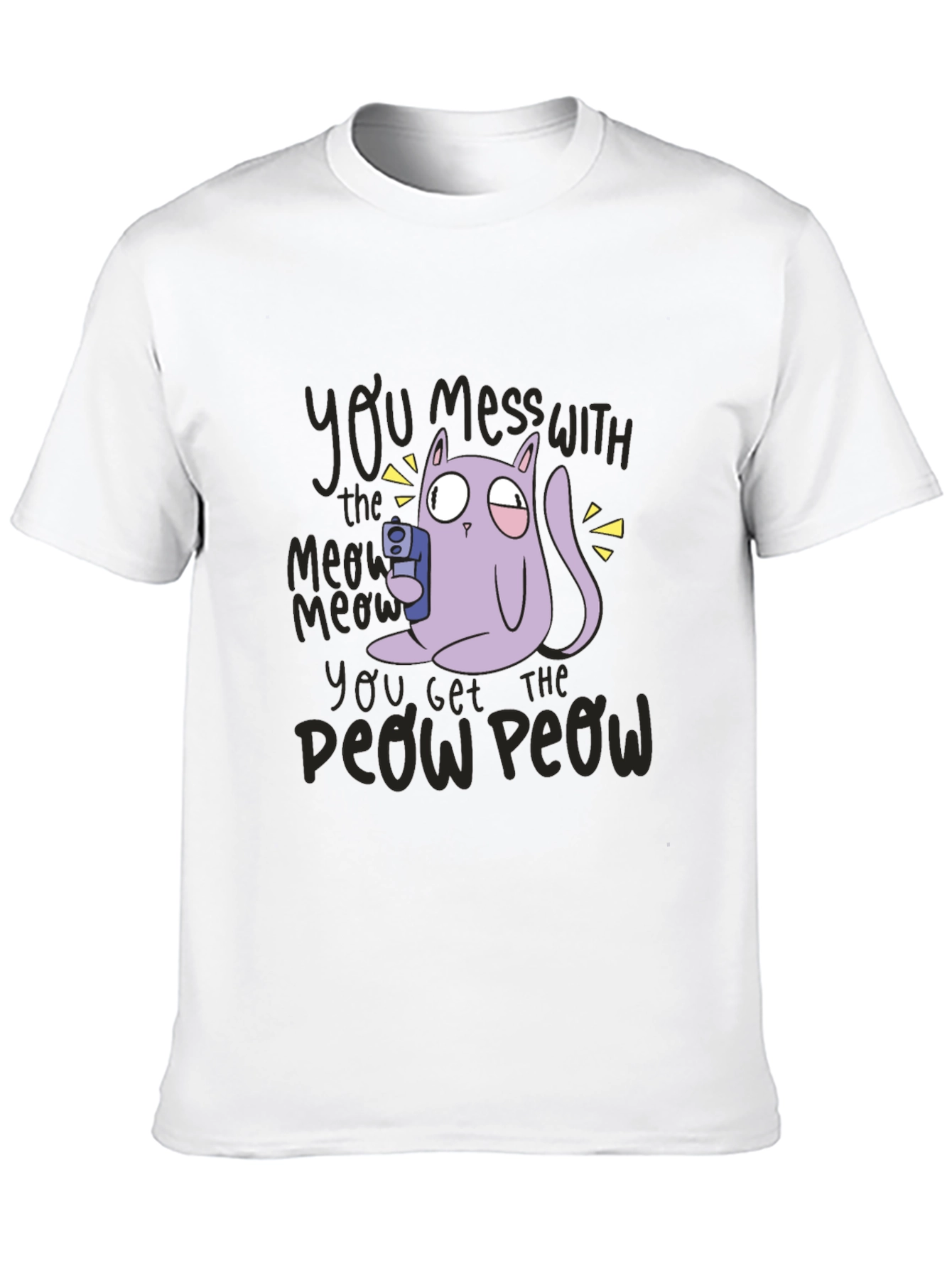 Black Meow Meow Peow T-Shirt - Funny Cat Graphic Tee view 10