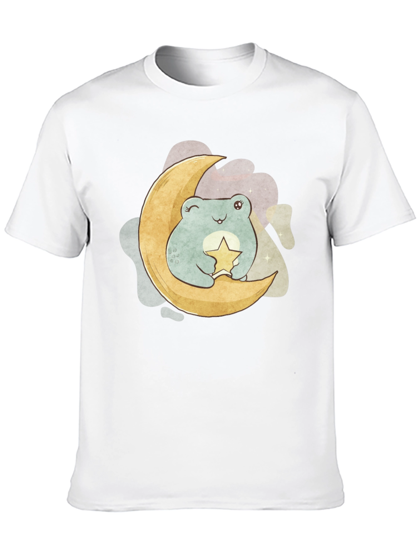 Black Cute Frog on Moon Graphic Tee - Black Cotton T-Shirt view 10